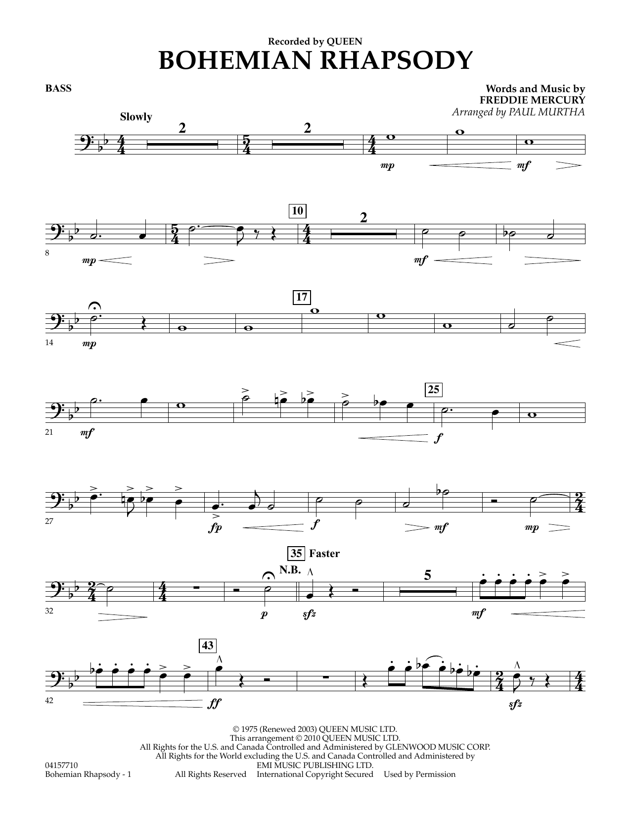 Bohemian Rhapsody (arr. Paul Murtha) - Bass