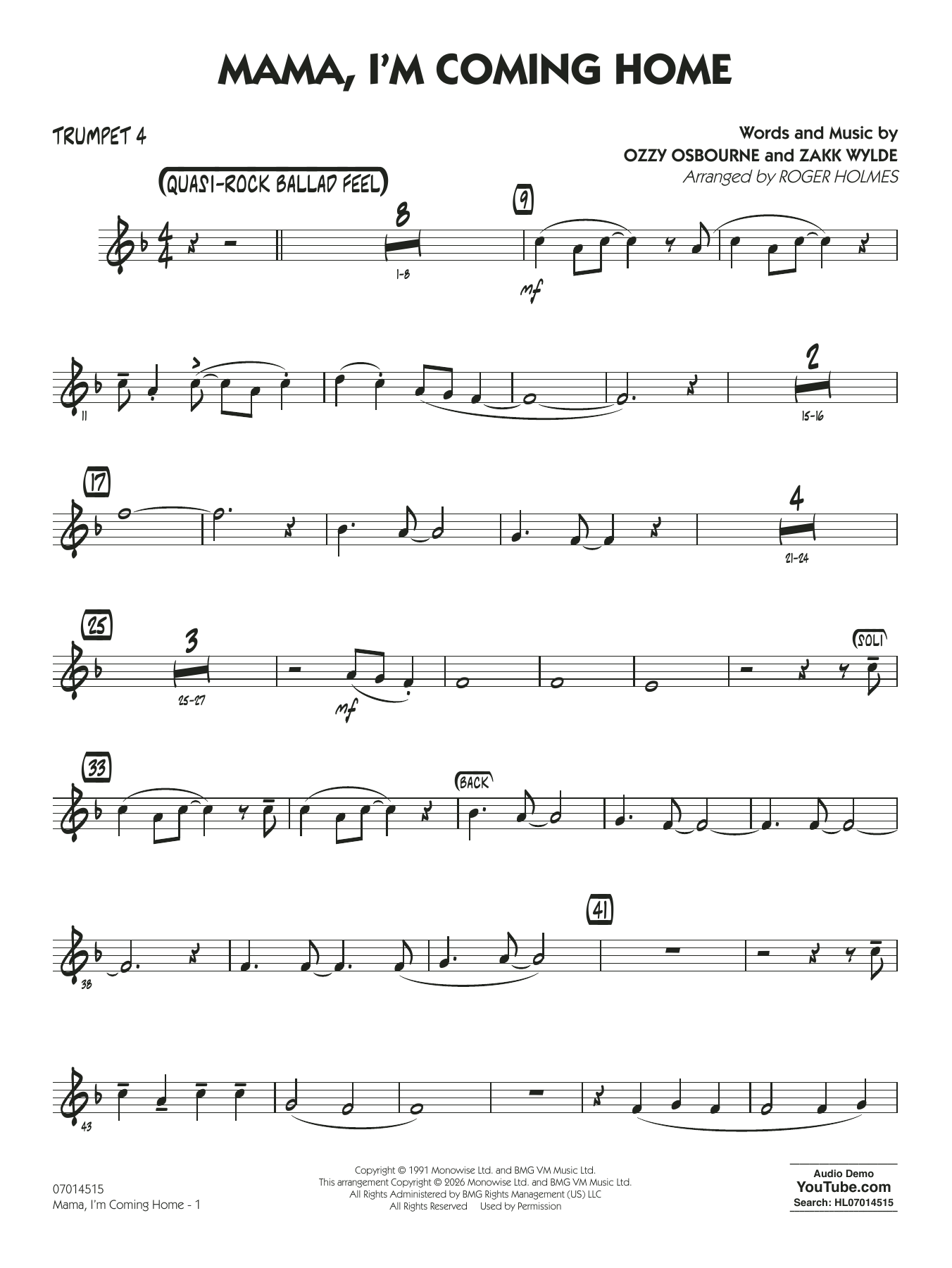 Mama, I'm Coming Home (arr. Roger Holmes) - Trumpet 4