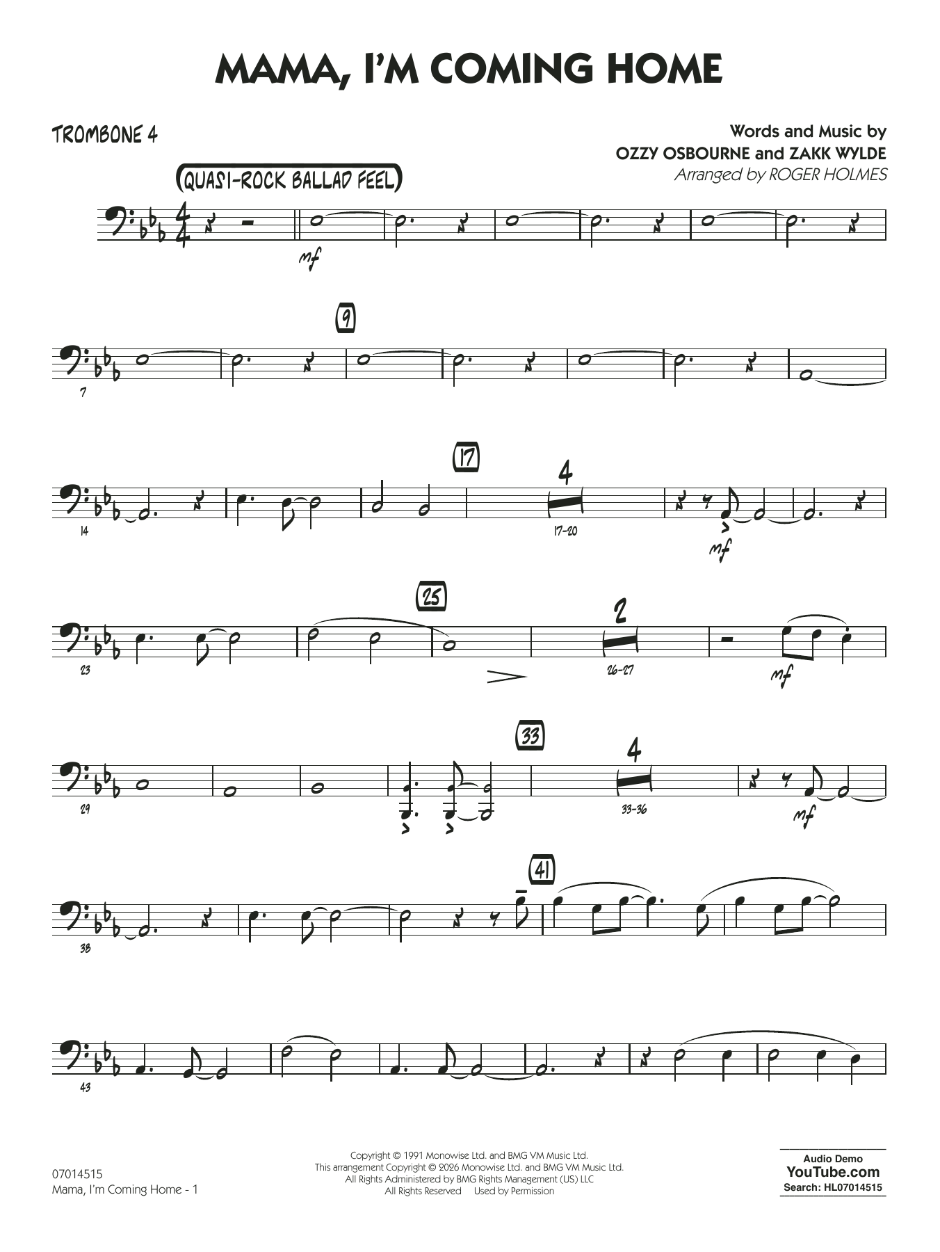 Mama, I'm Coming Home (arr. Roger Holmes) - Trombone 4