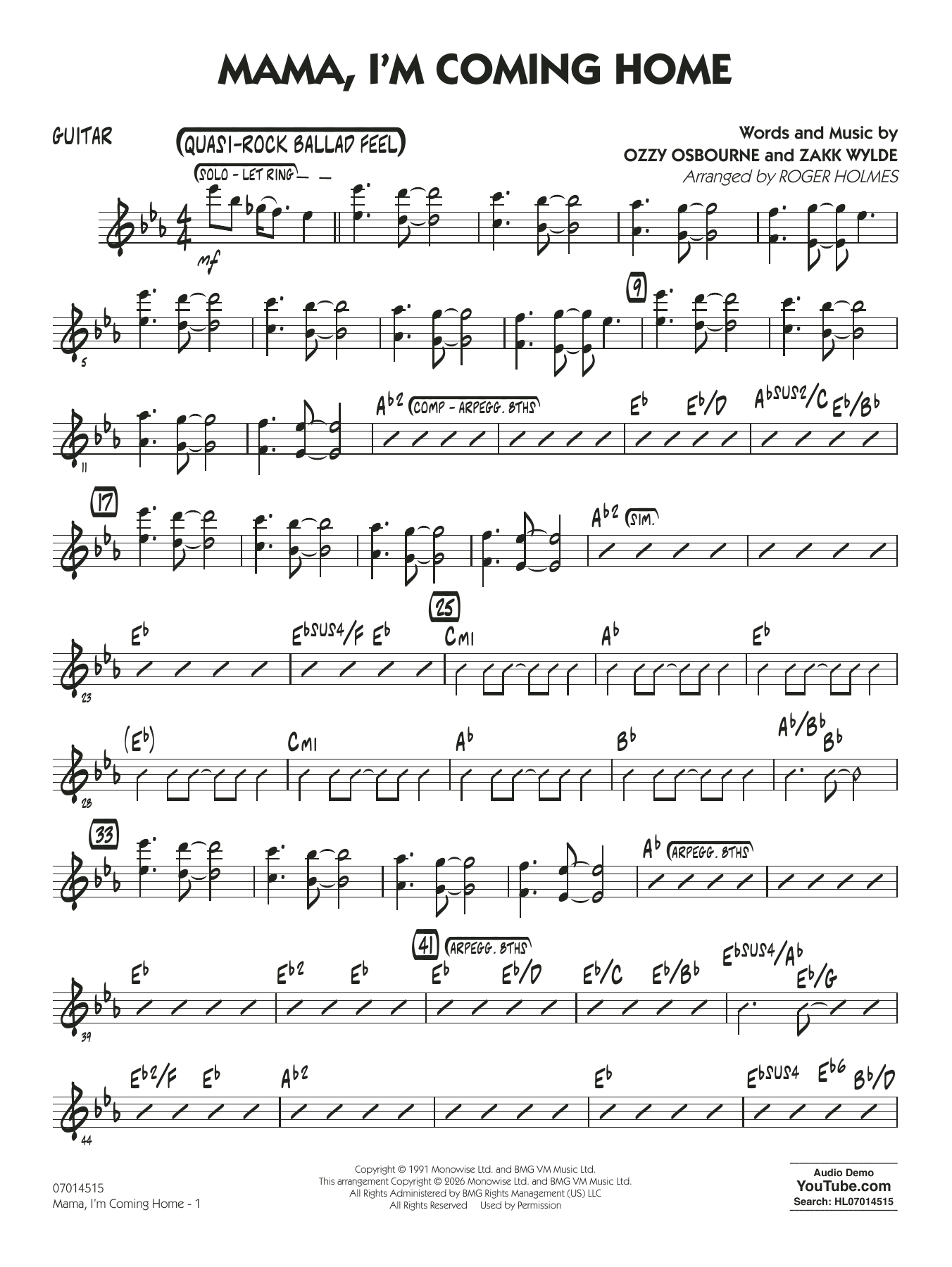 Mama, I'm Coming Home (arr. Roger Holmes) - Guitar