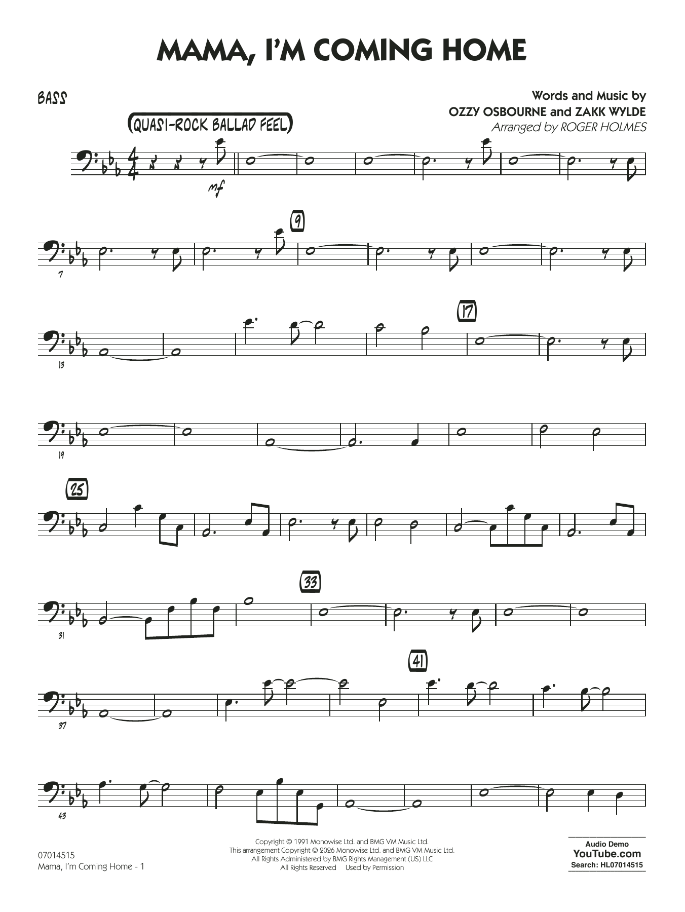 Mama, I'm Coming Home (arr. Roger Holmes) - Bass