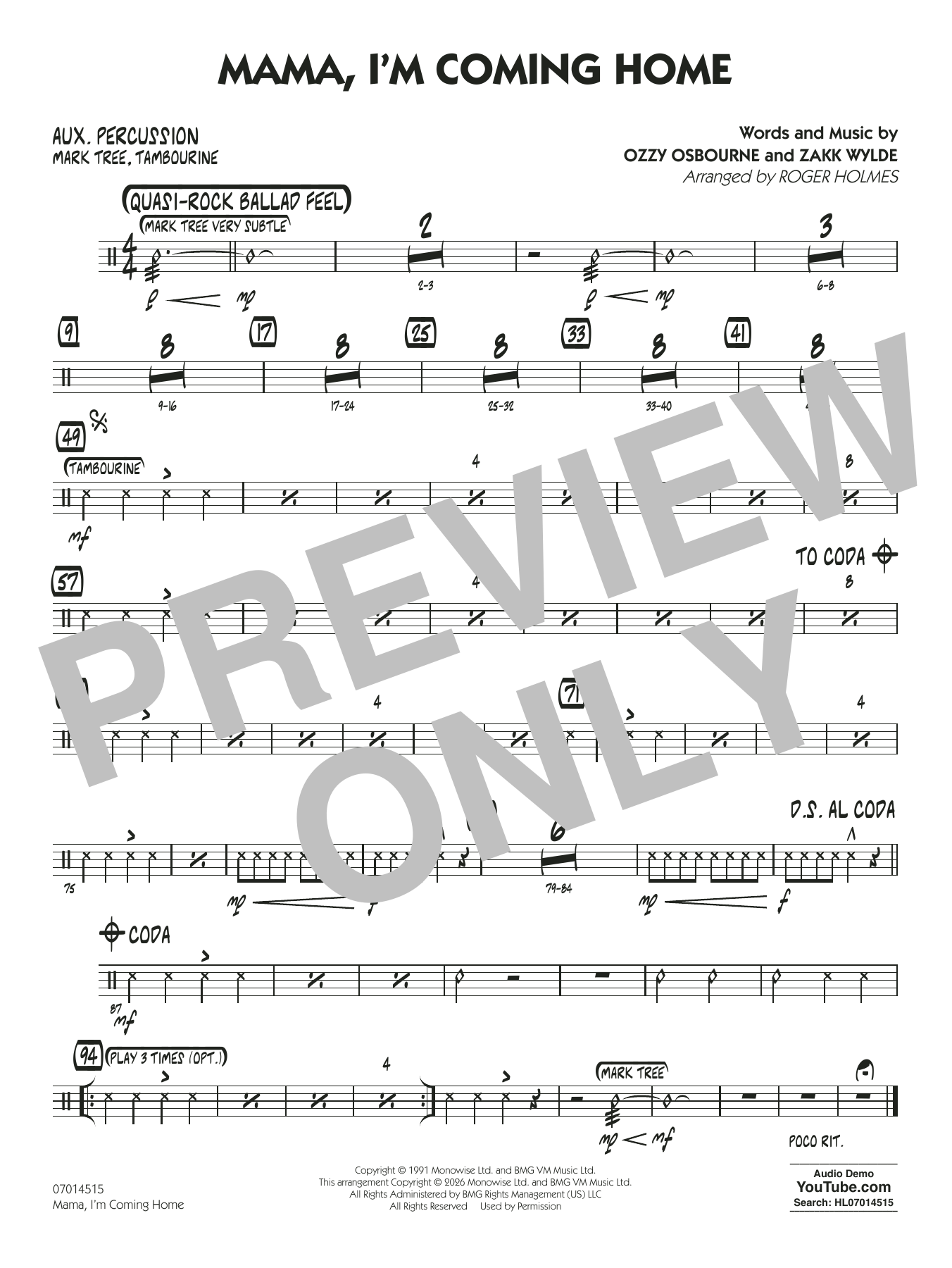 Mama, I'm Coming Home (arr. Roger Holmes) - Aux Percussion