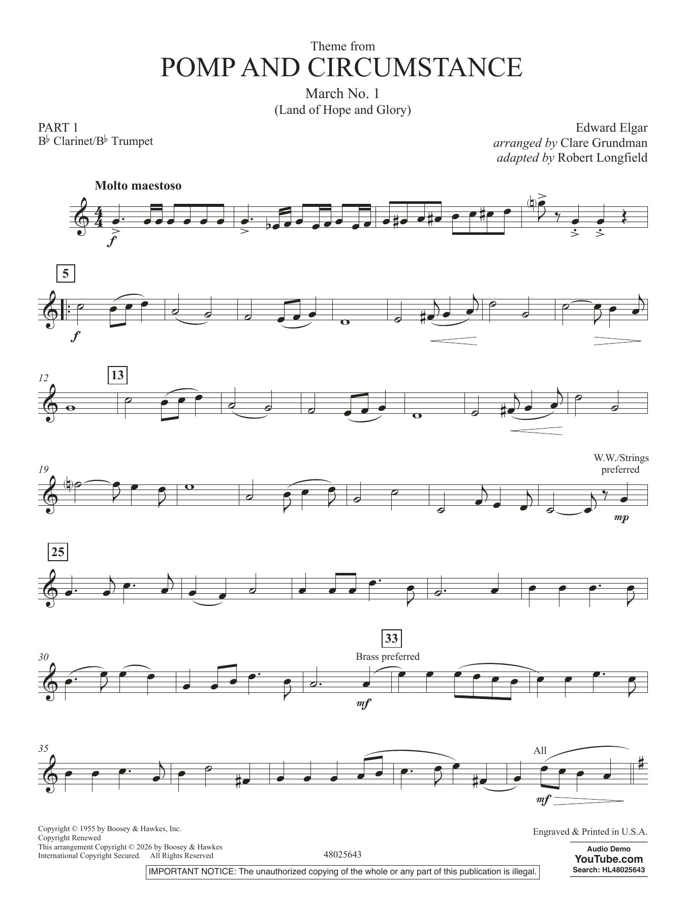 Theme From Pomp And Circumstance March No.1 - Pt.1 - Bb Clarinet/Bb Trumpet