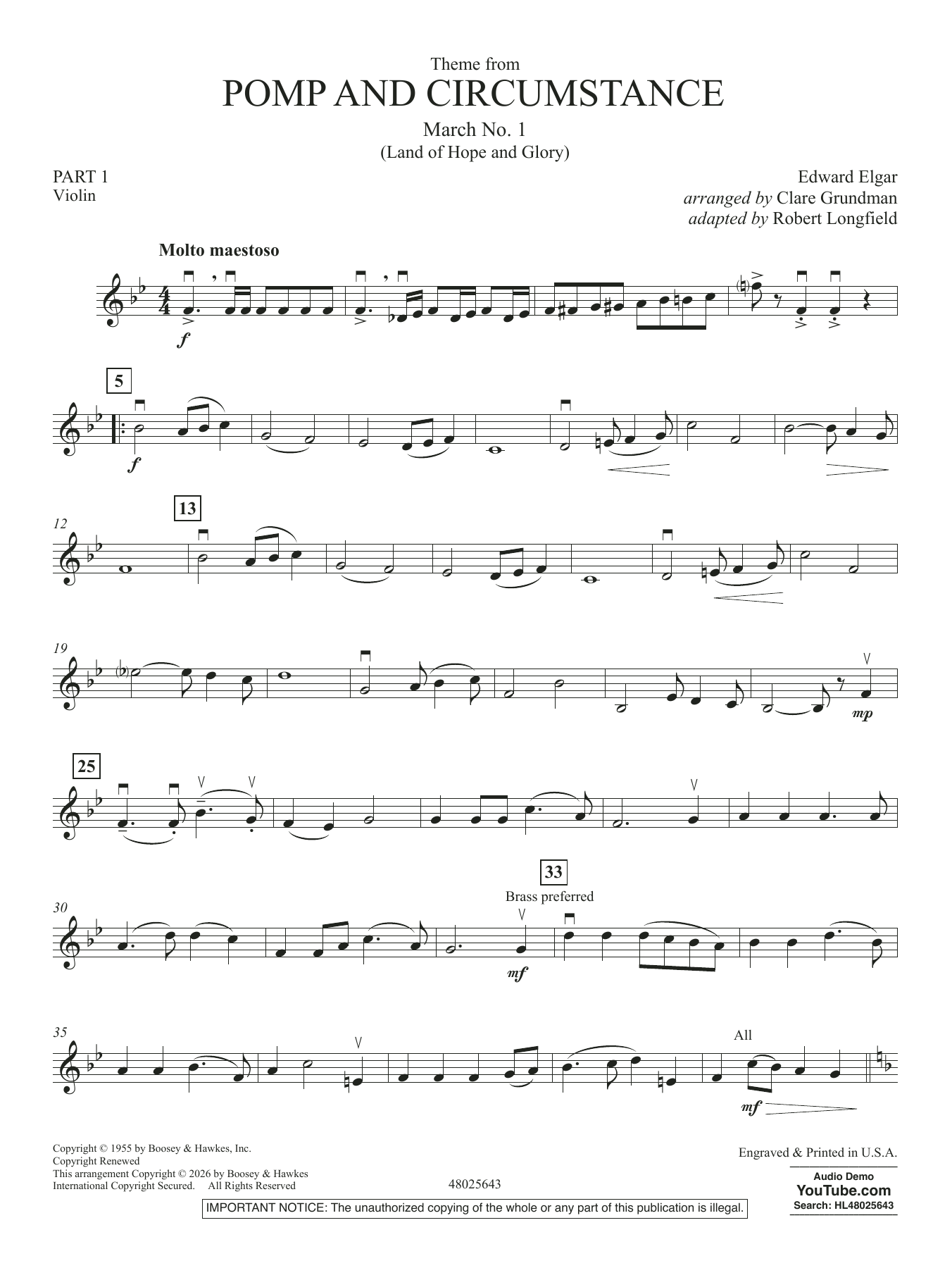 Theme From Pomp And Circumstance March No.1 - Pt.1 - Violin