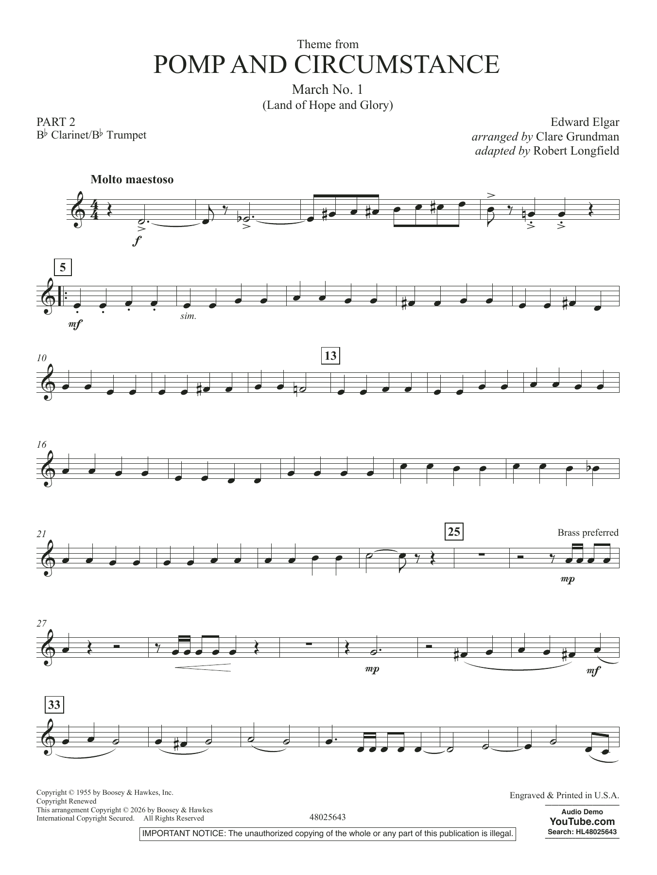 Theme From Pomp And Circumstance March No.1 - Pt.2 - Bb Clarinet/Bb Trumpet