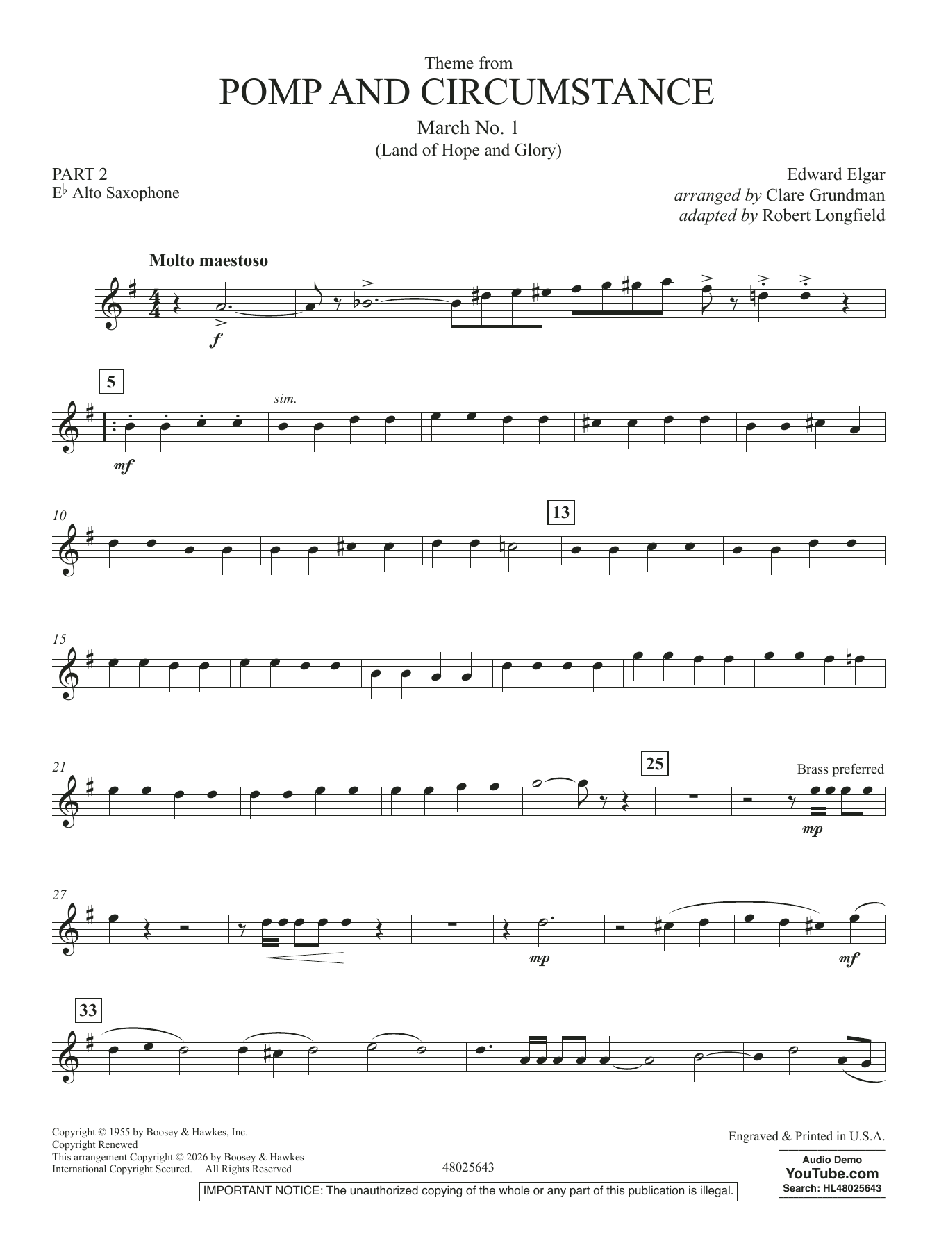 Theme From Pomp And Circumstance March No.1 - Pt.2 - Eb Alto Saxophone