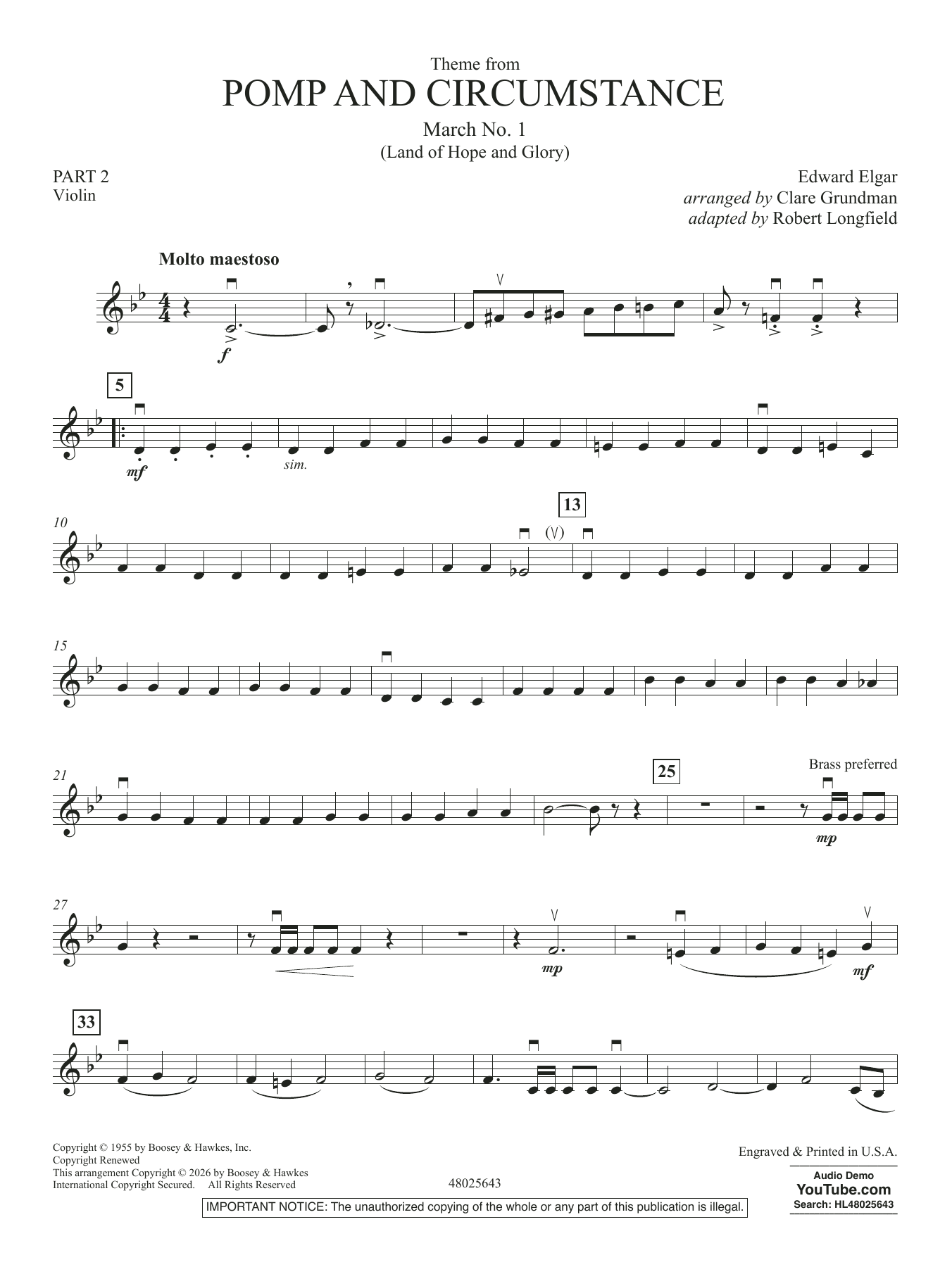 Theme From Pomp And Circumstance March No.1 - Pt.2 - Violin