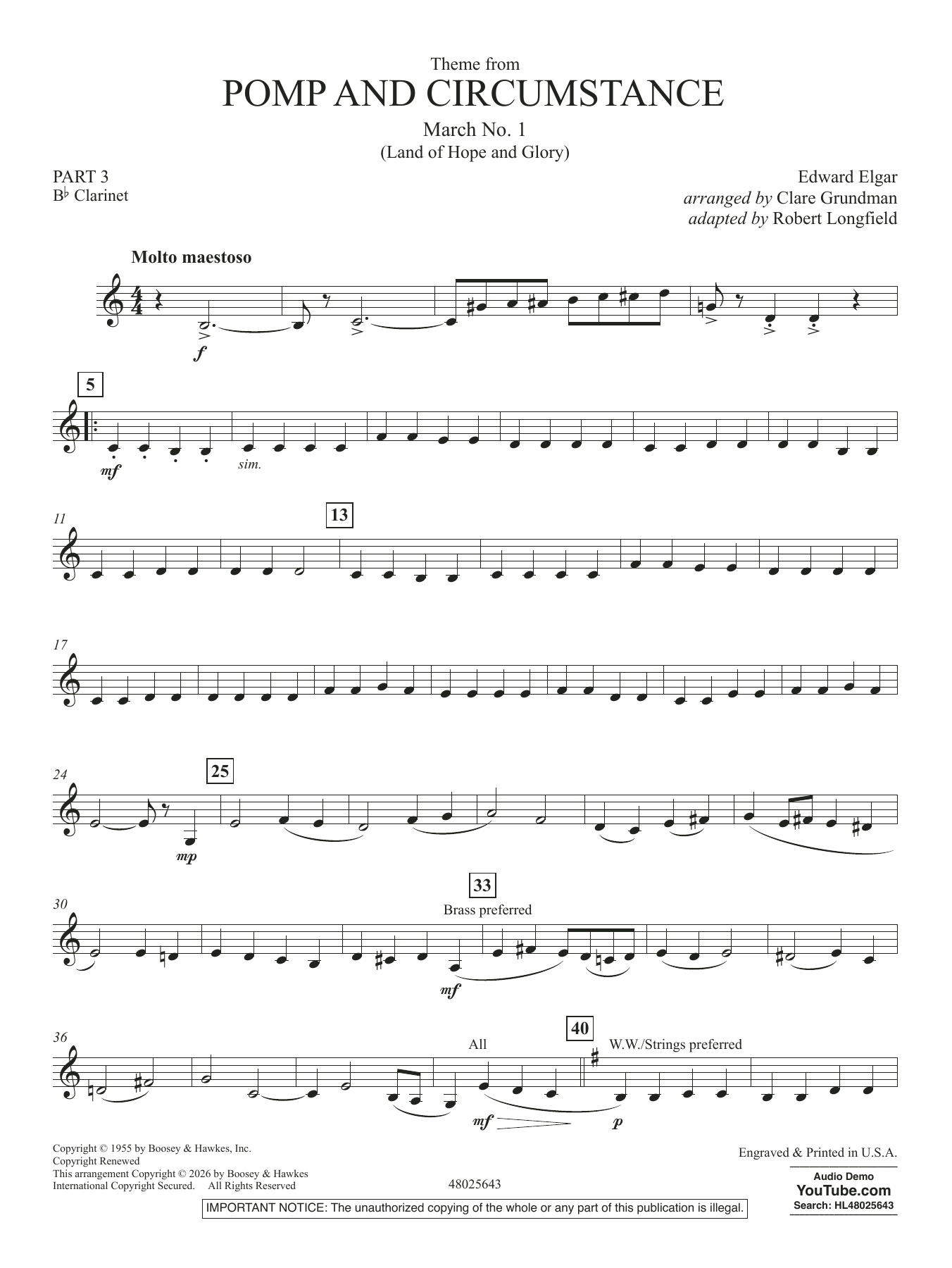 Theme From Pomp And Circumstance March No.1 - Pt.3 - Bb Clarinet