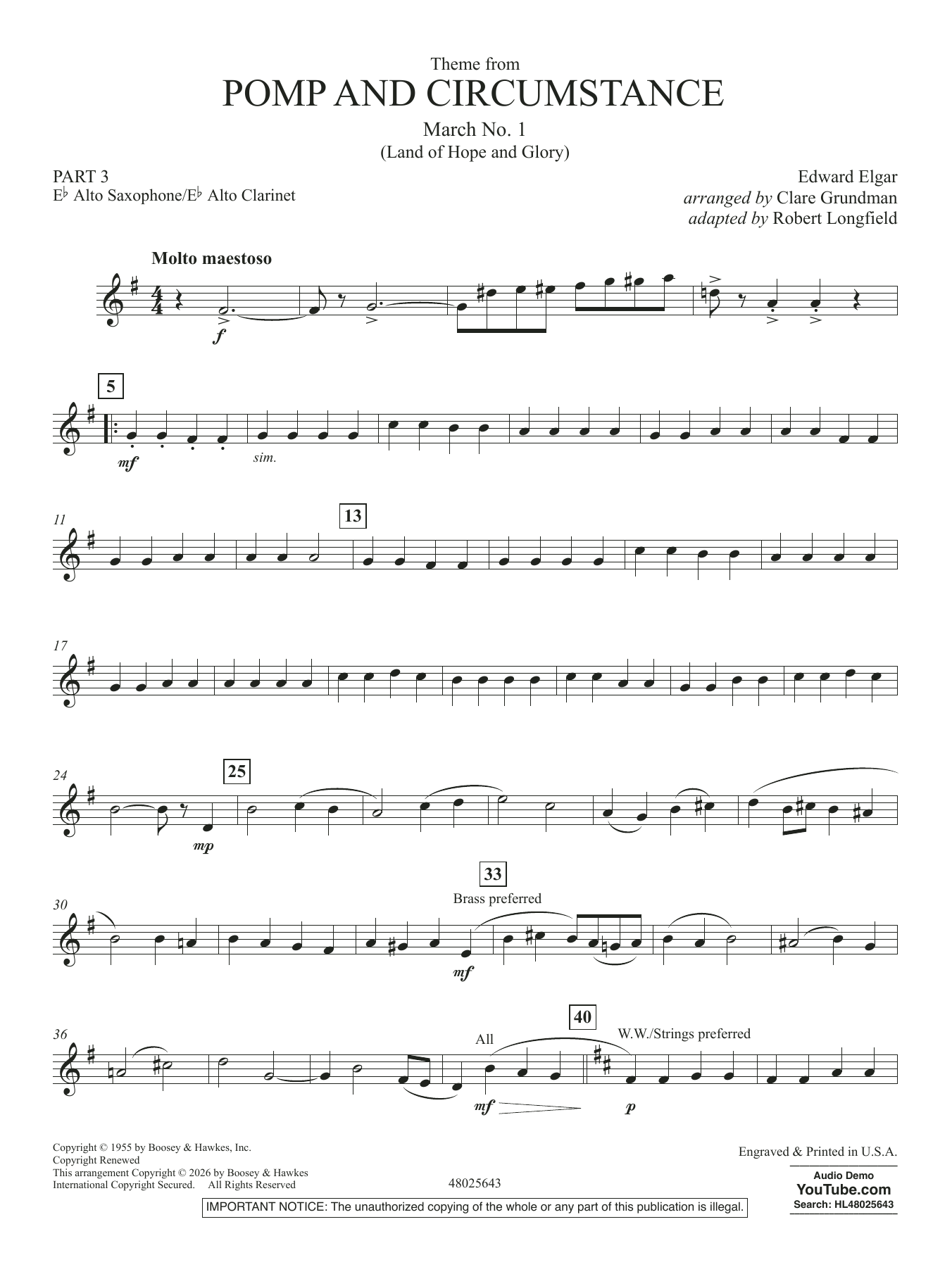 Theme From Pomp And Circumstance March No.1 - Pt.3 - Eb Alto Sax/Alto Clar.