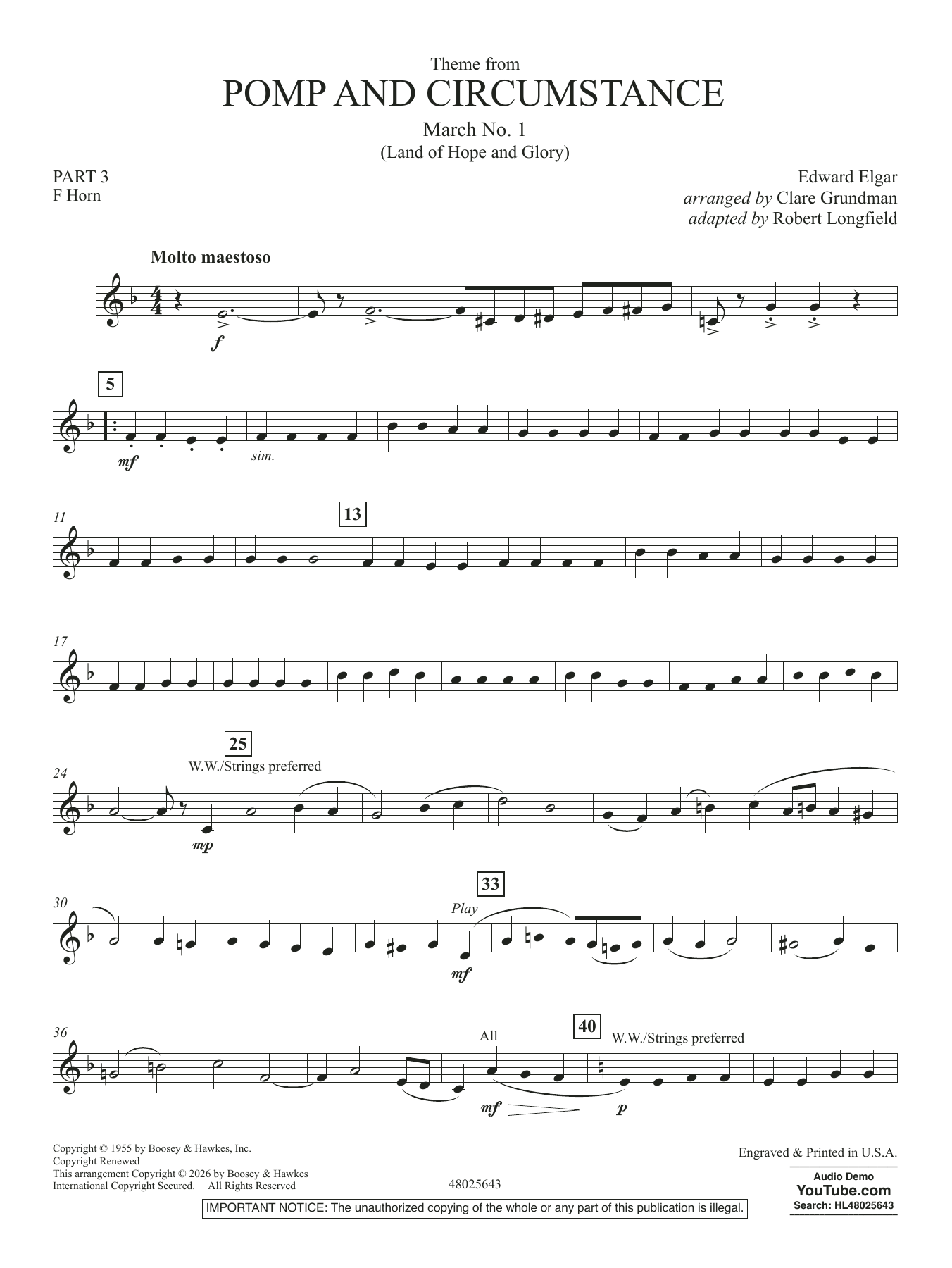 Theme From Pomp And Circumstance March No.1 - Pt.3 - F Horn