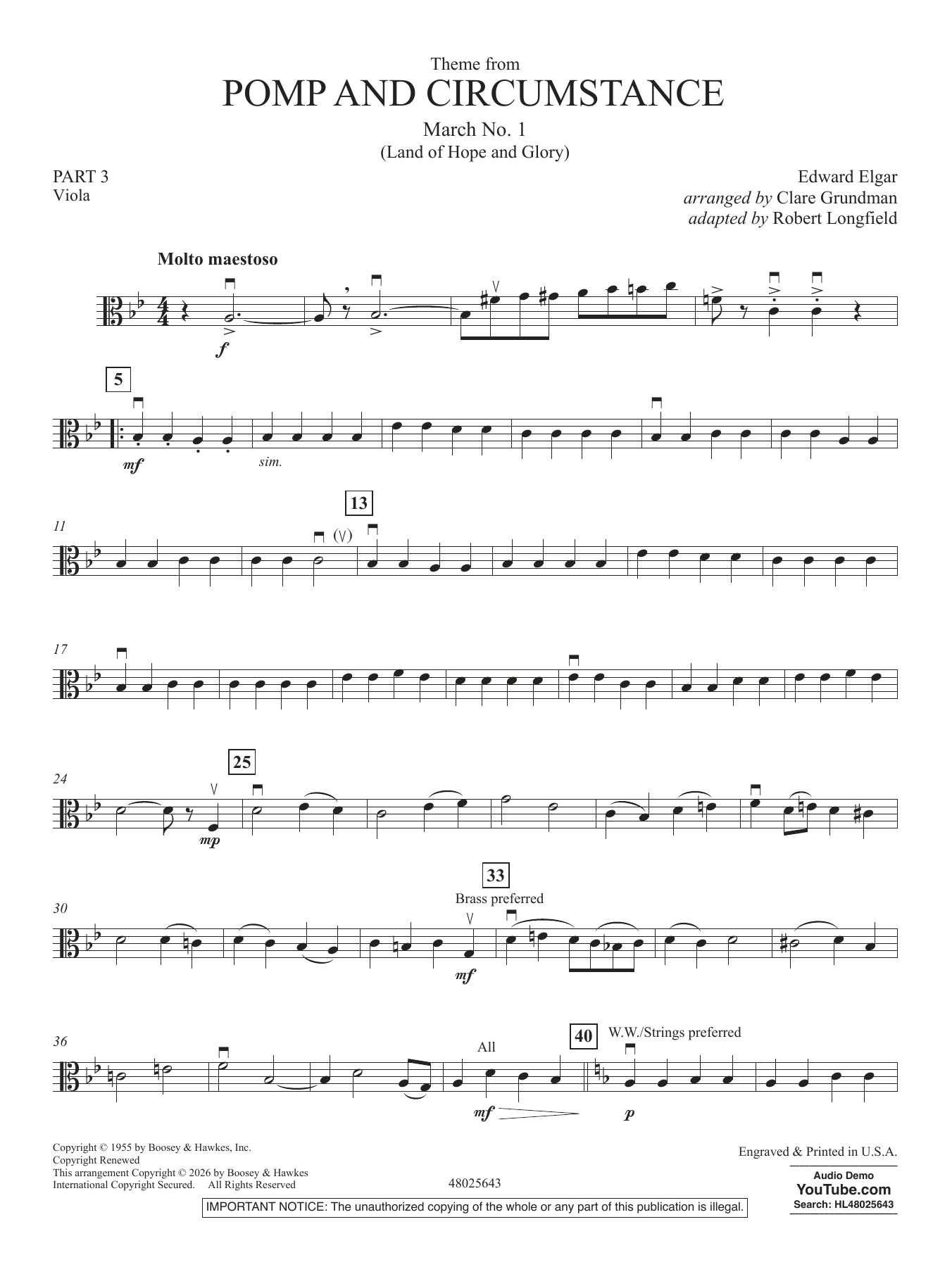 Theme From Pomp And Circumstance March No.1 - Pt.3 - Viola