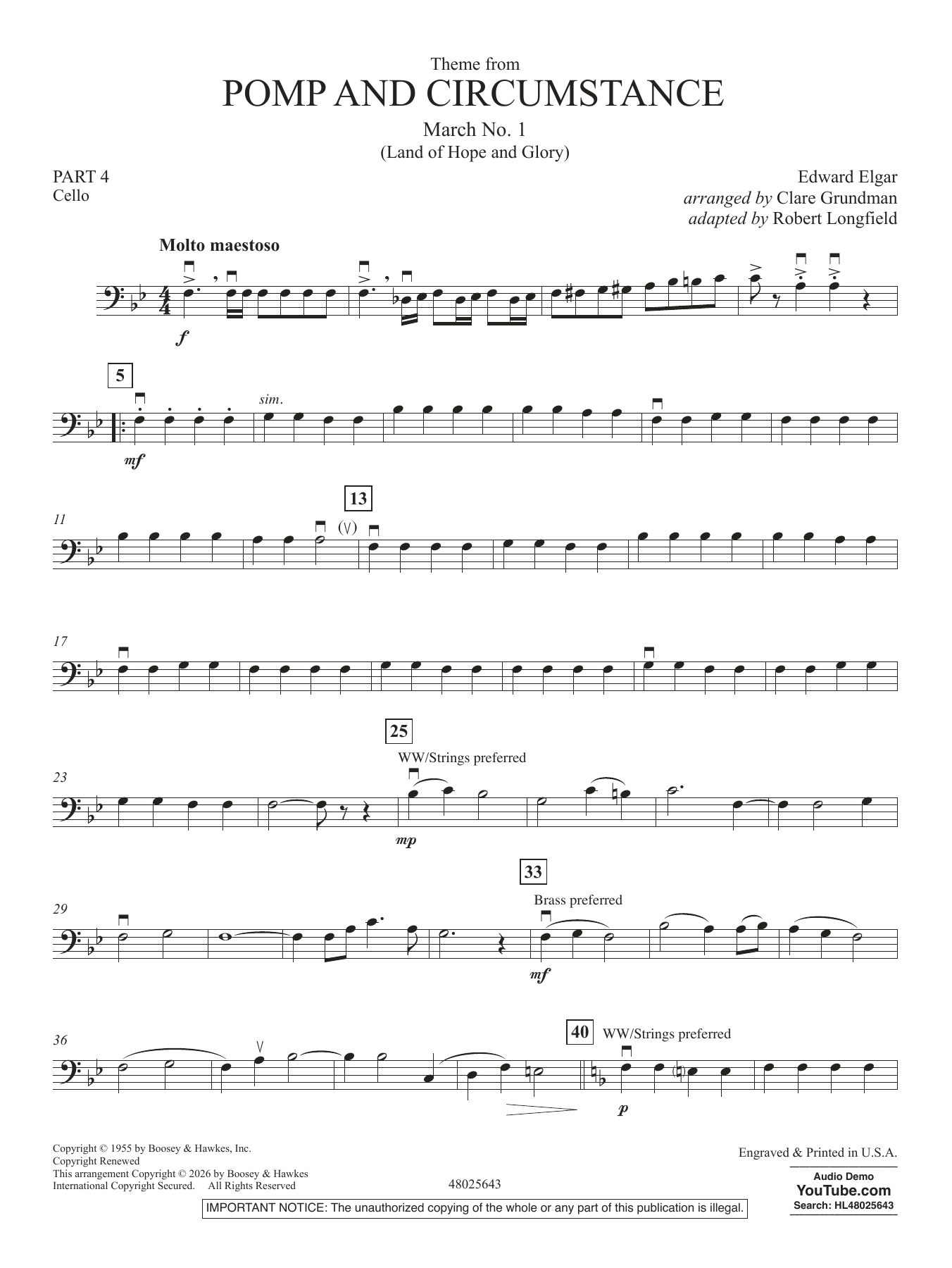 Theme From Pomp And Circumstance March No.1 - Pt.4 - Cello