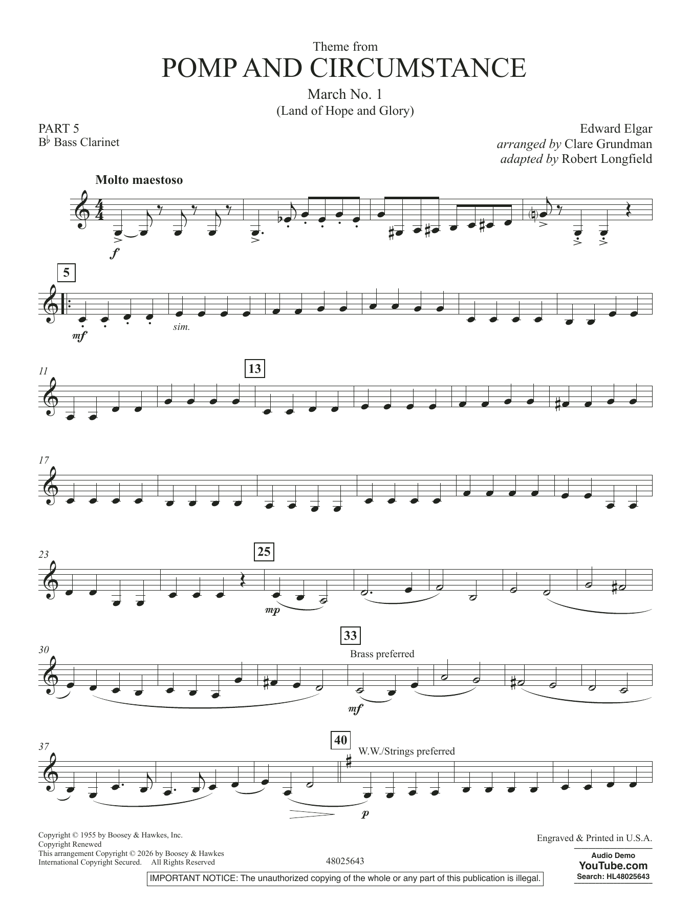 Theme From Pomp And Circumstance March No.1 - Pt.5 - Bb Bass Clarinet