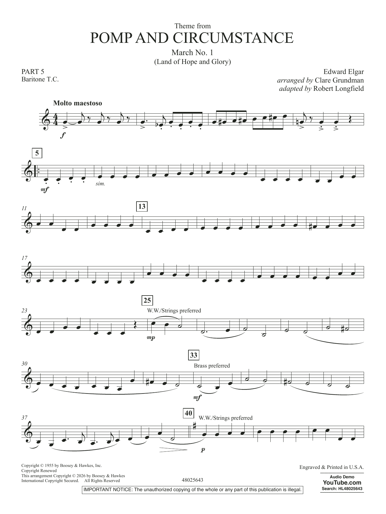 Theme From Pomp And Circumstance March No.1 - Pt.5 - Baritone T.C.