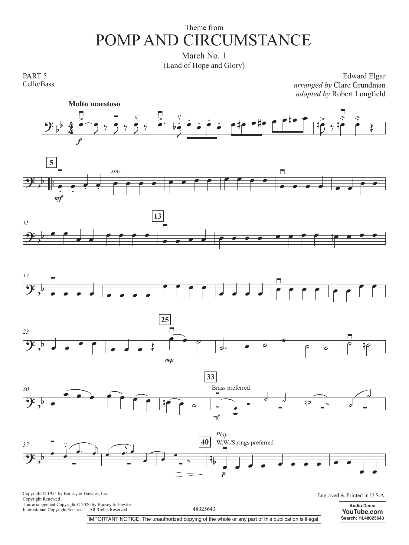 Theme From Pomp And Circumstance March No.1 - Pt.5 - Cello/Bass