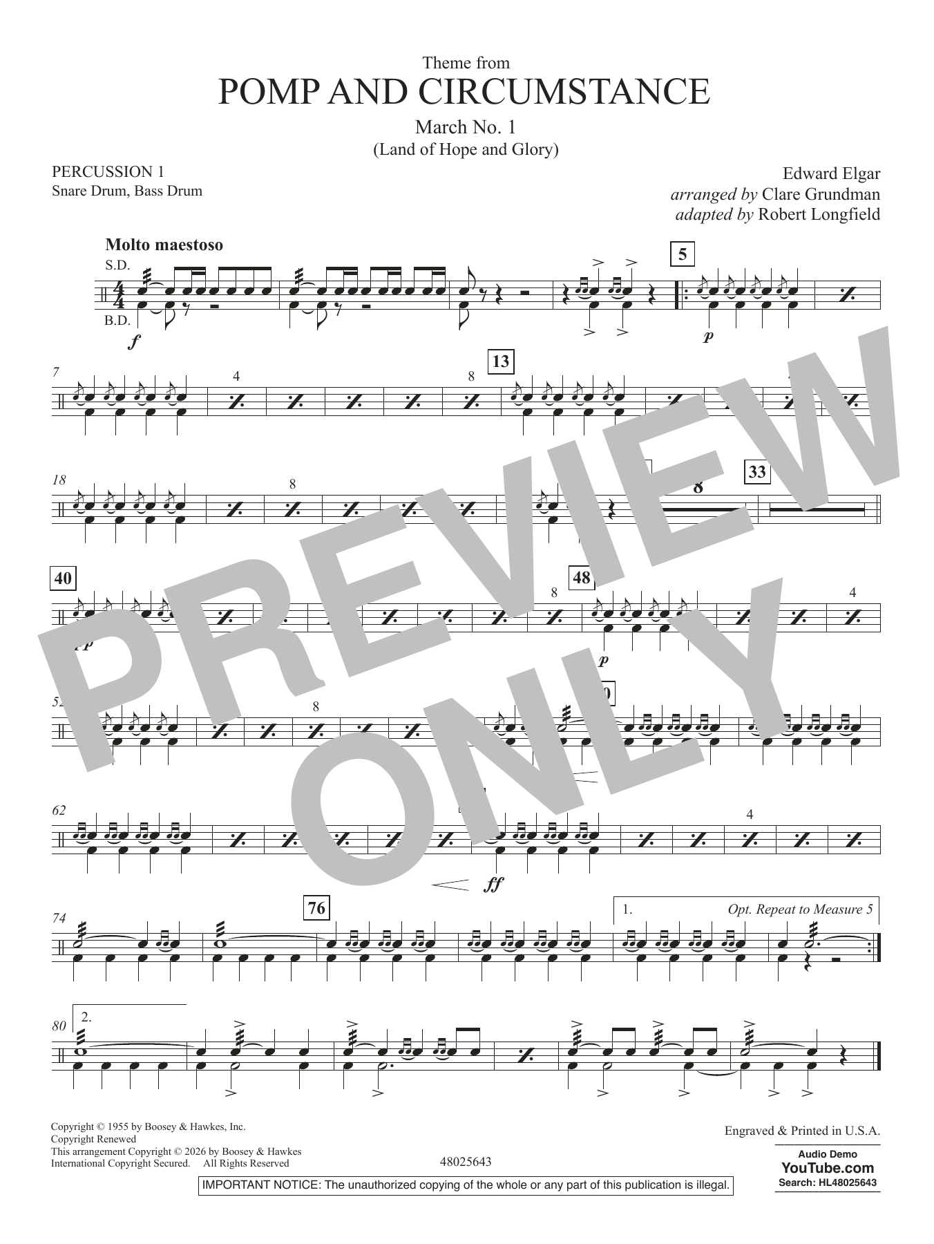 Theme From Pomp And Circumstance March No.1 - Percussion 1