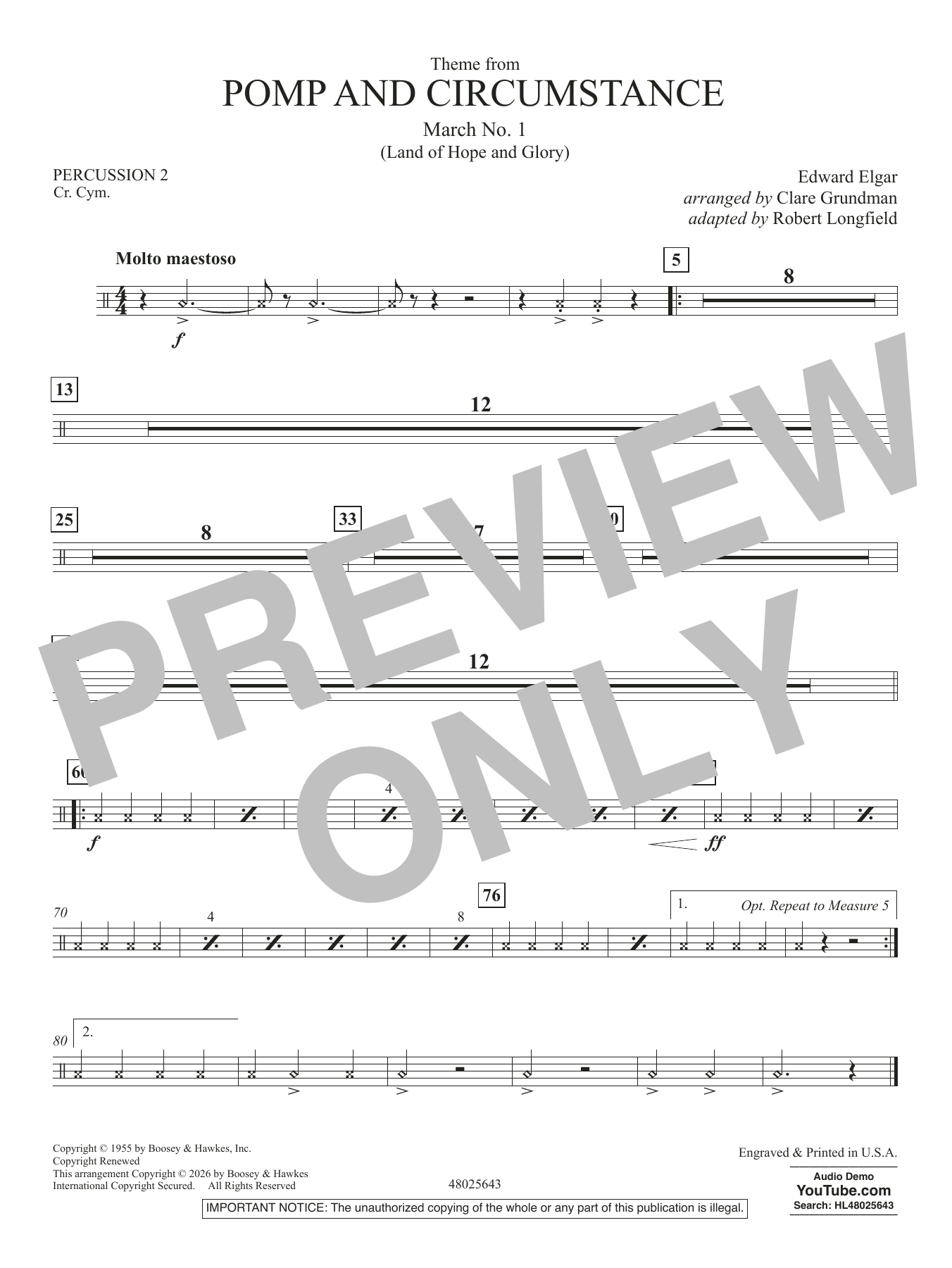 Theme From Pomp And Circumstance March No.1 - Percussion 2