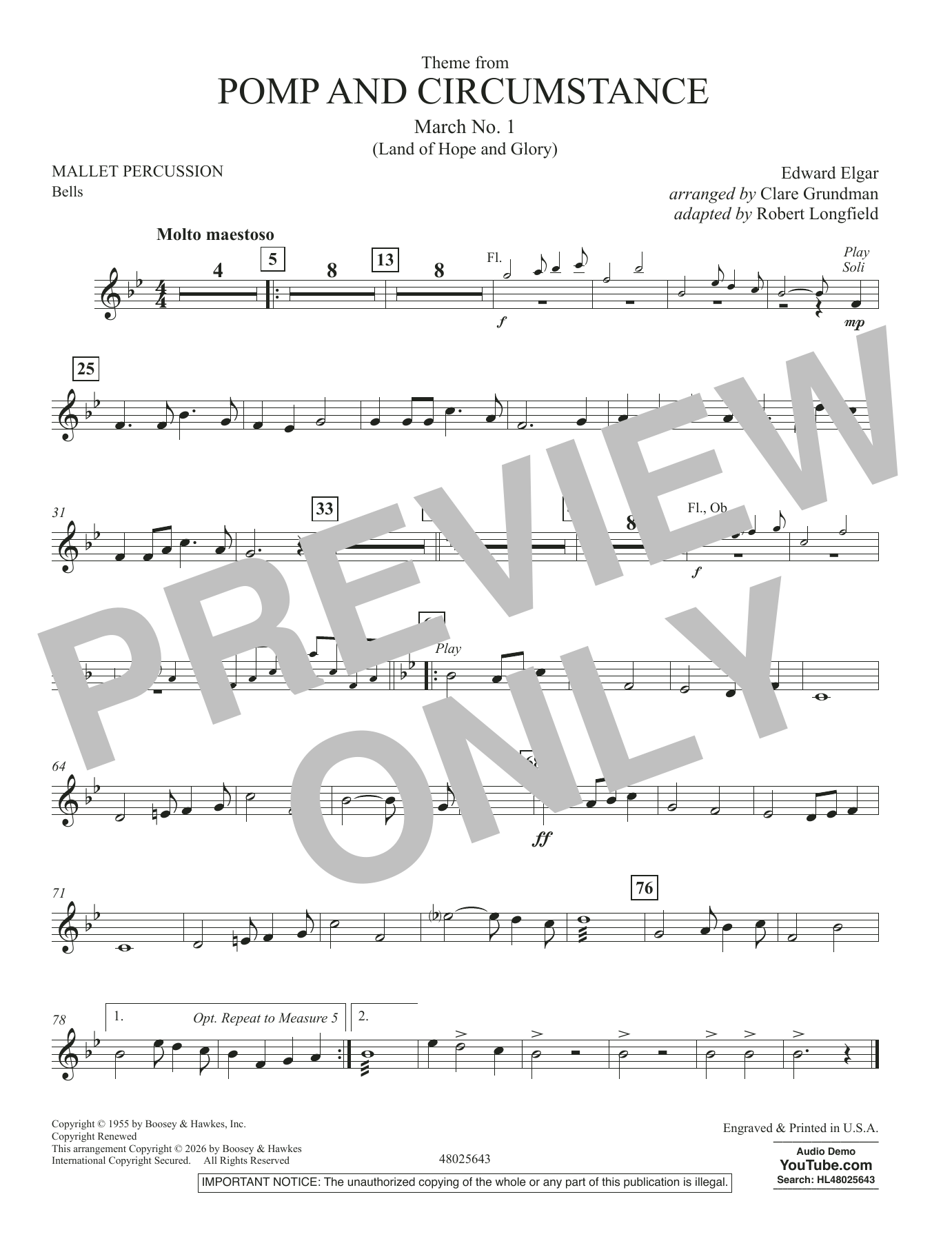 Theme From Pomp And Circumstance March No.1 - Mallet Percussion