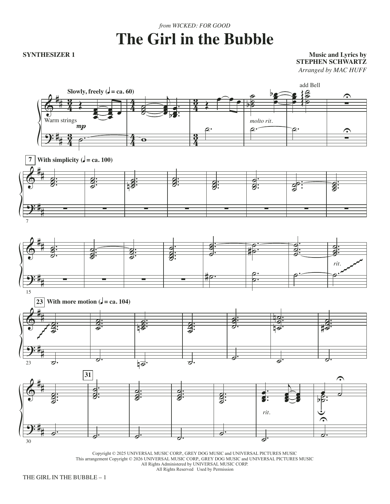 The Girl in the Bubble (from Wicked: For Good) (arr. Mac Huff): Choral Instrumental Pak