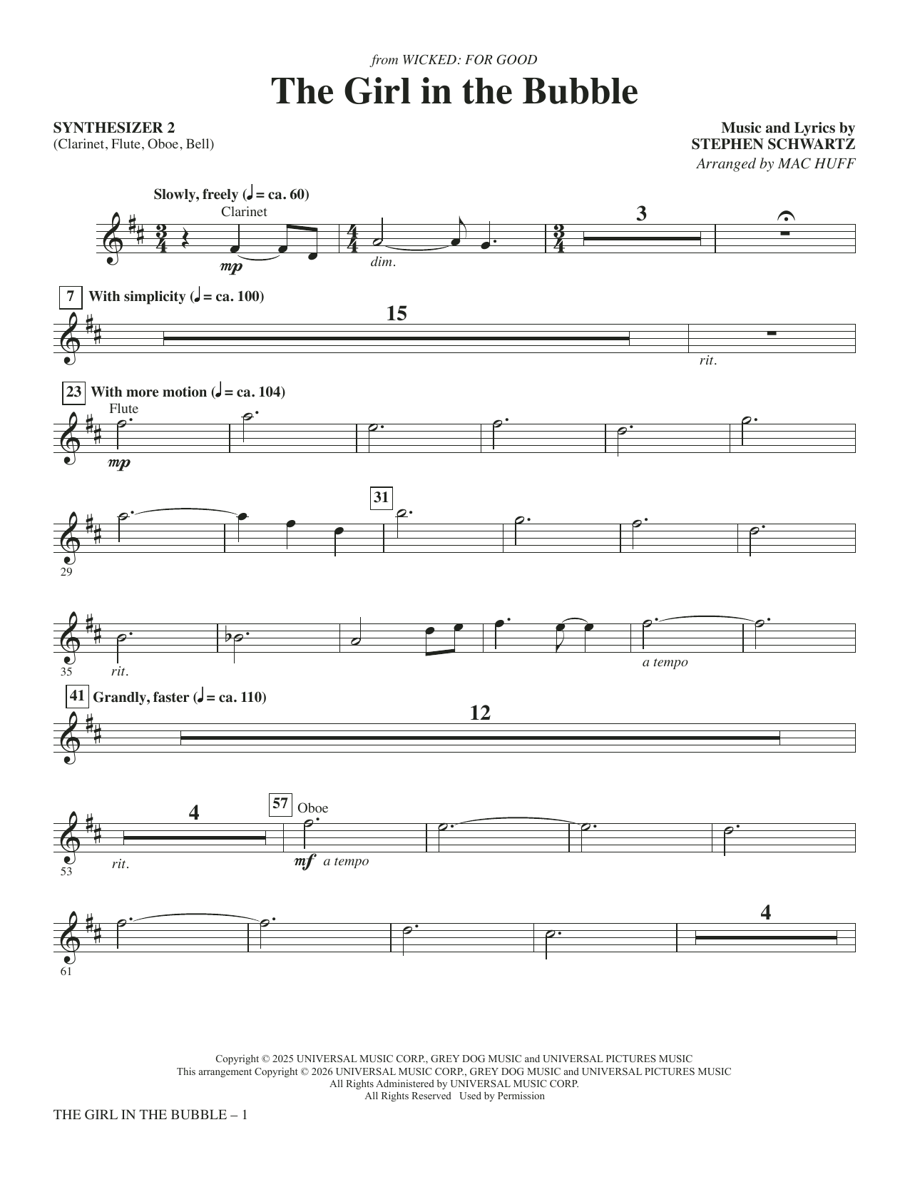 The Girl in the Bubble (from Wicked: For Good) (arr. Mac Huff) - Synthesizer II: Choral Instrumental Pak