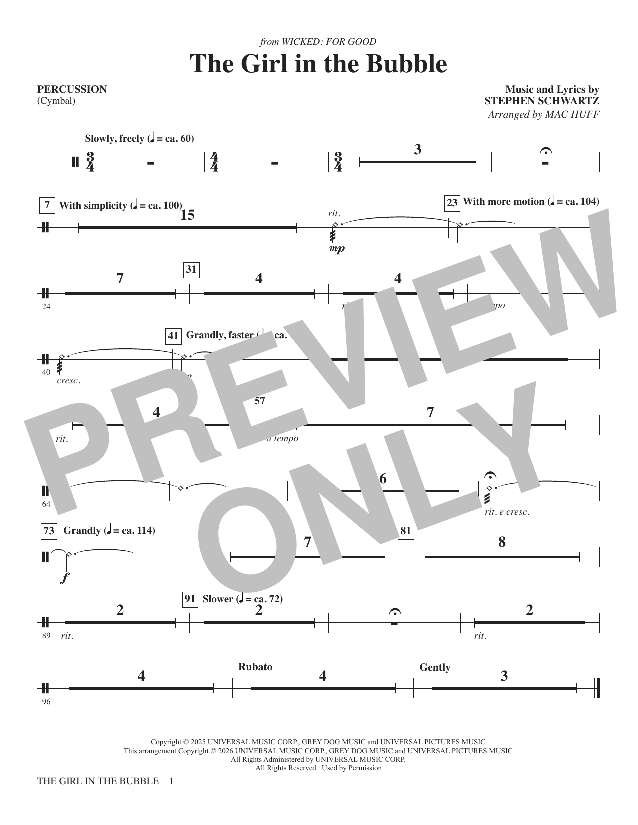 The Girl in the Bubble (from Wicked: For Good) (arr. Mac Huff) - Drums: Choral Instrumental Pak