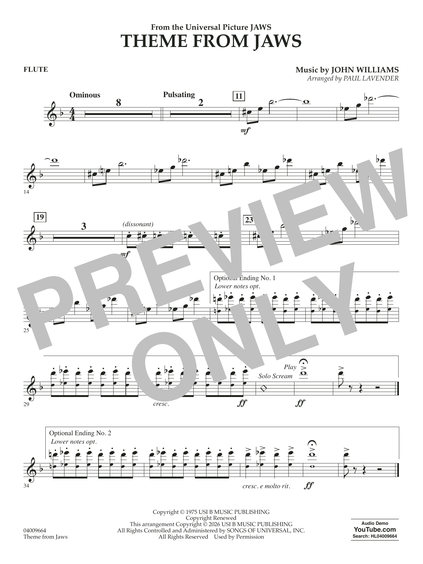 Theme From Jaws (arr. Paul Lavender) - Flute