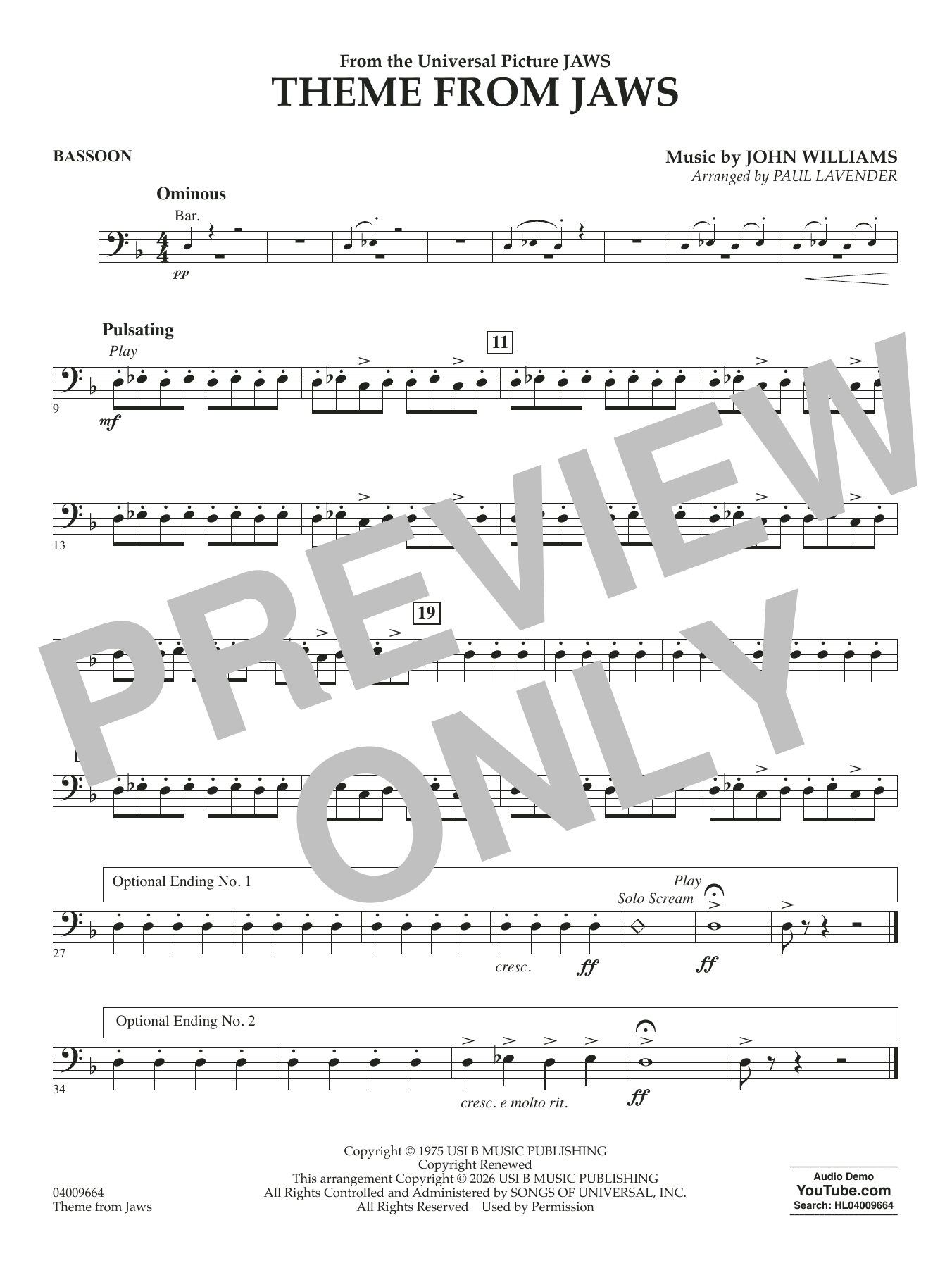 Theme From Jaws (arr. Paul Lavender) - Bassoon