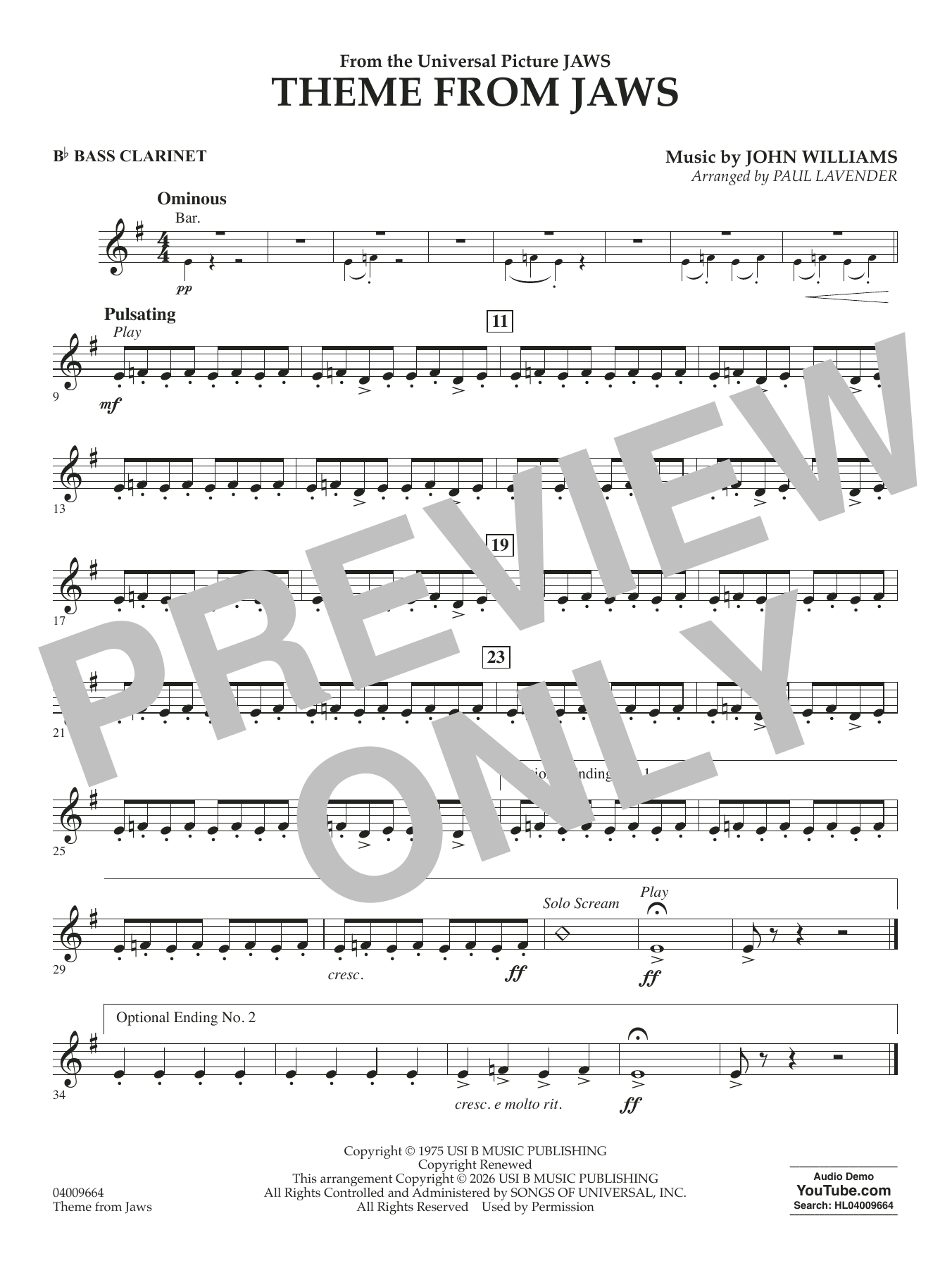 Theme From Jaws (arr. Paul Lavender) - Bb Bass Clarinet