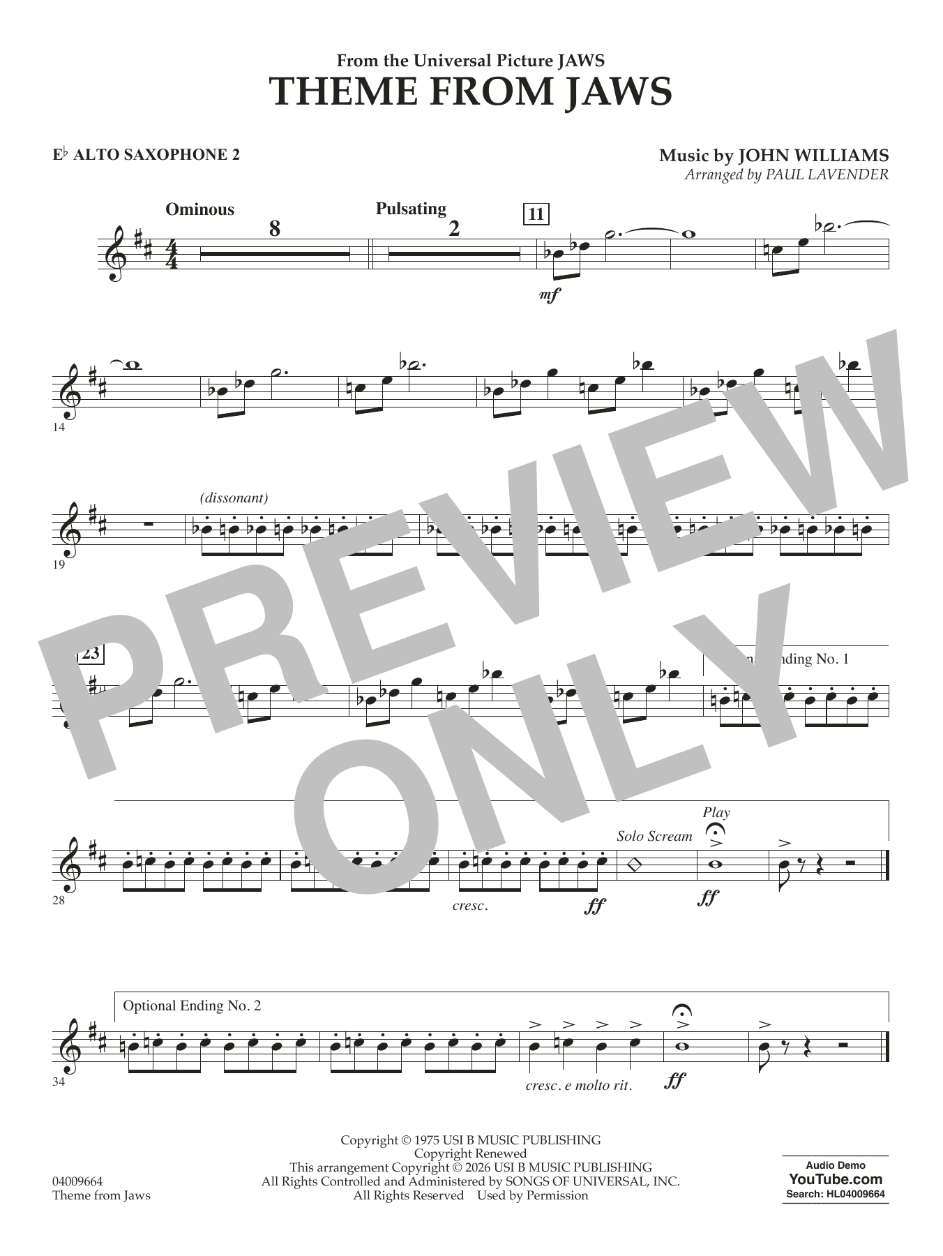 Theme From Jaws (arr. Paul Lavender) - Eb Alto Sax 2