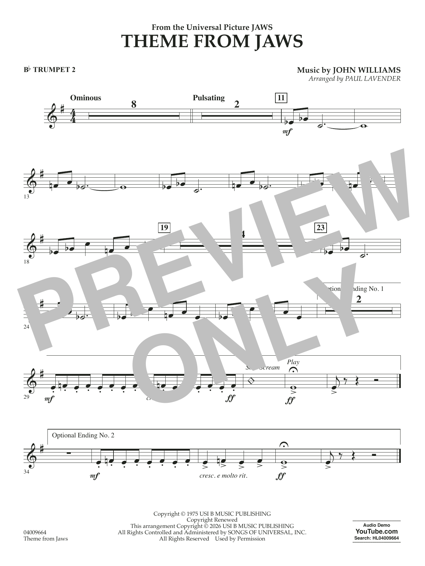 Theme From Jaws (arr. Paul Lavender) - Bb Trumpet 2