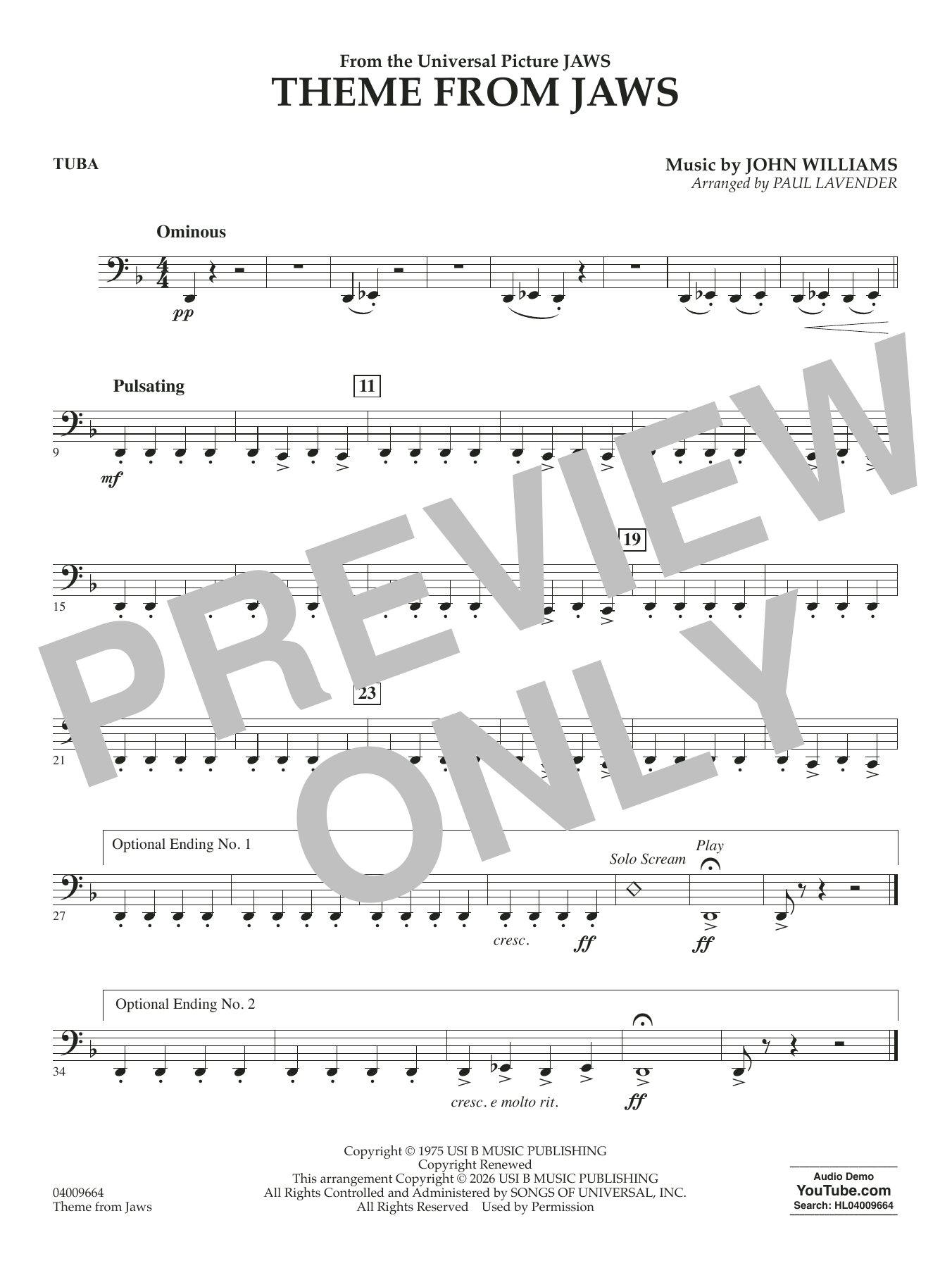 Theme From Jaws (arr. Paul Lavender) - Tuba