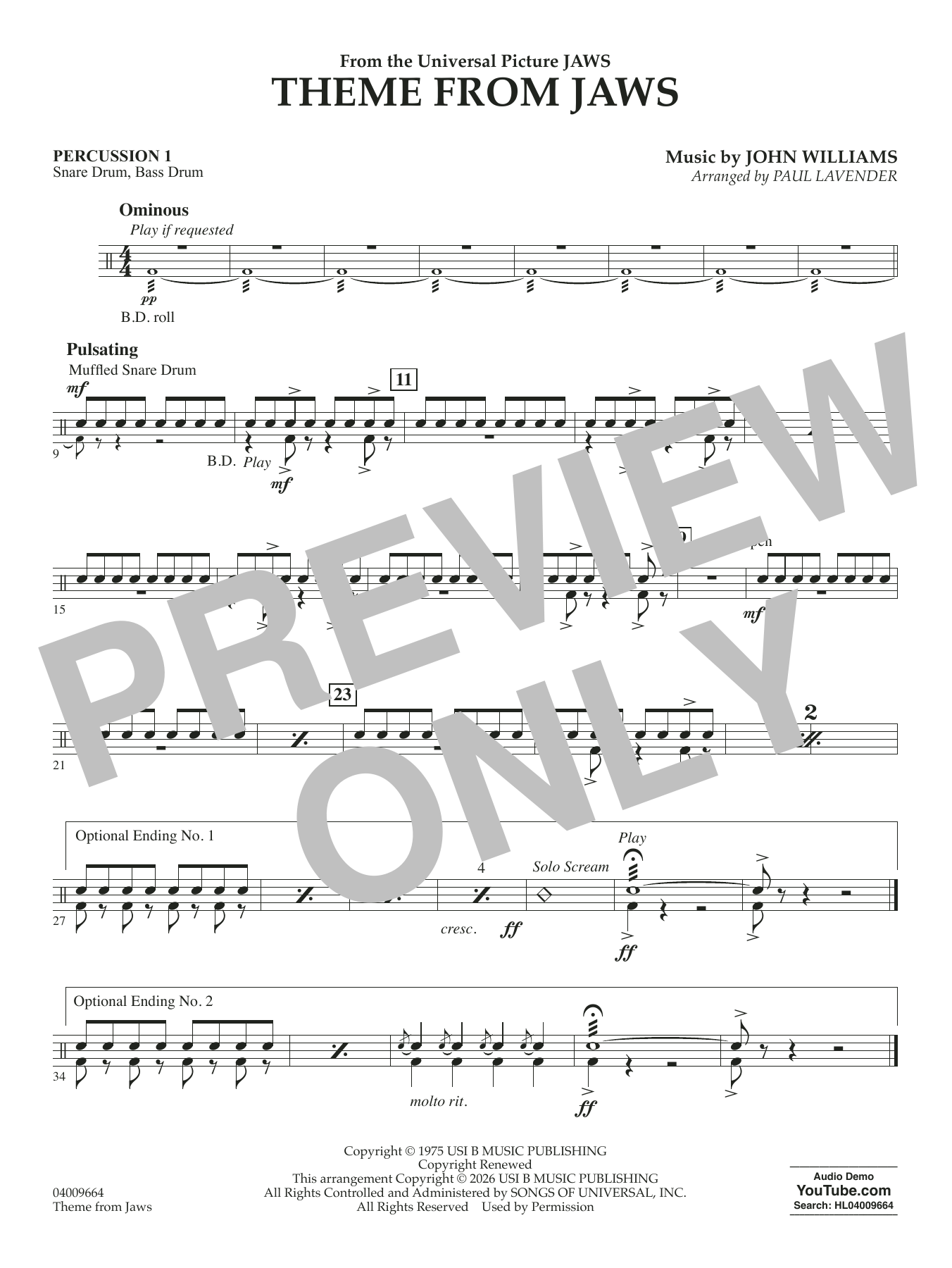 Theme From Jaws (arr. Paul Lavender) - Percussion 1