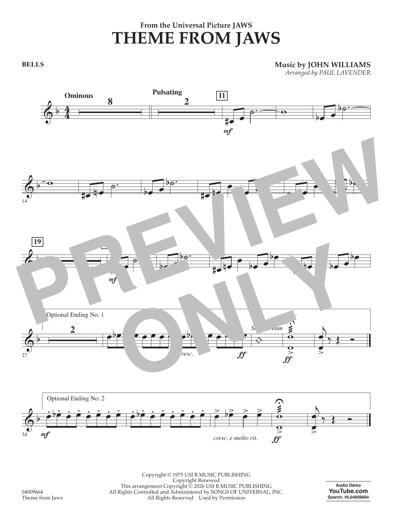 Theme From Jaws (arr. Paul Lavender) - Bells
