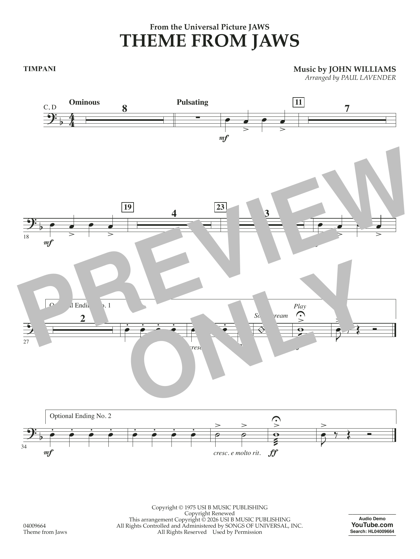 Theme From Jaws (arr. Paul Lavender) - Timpani