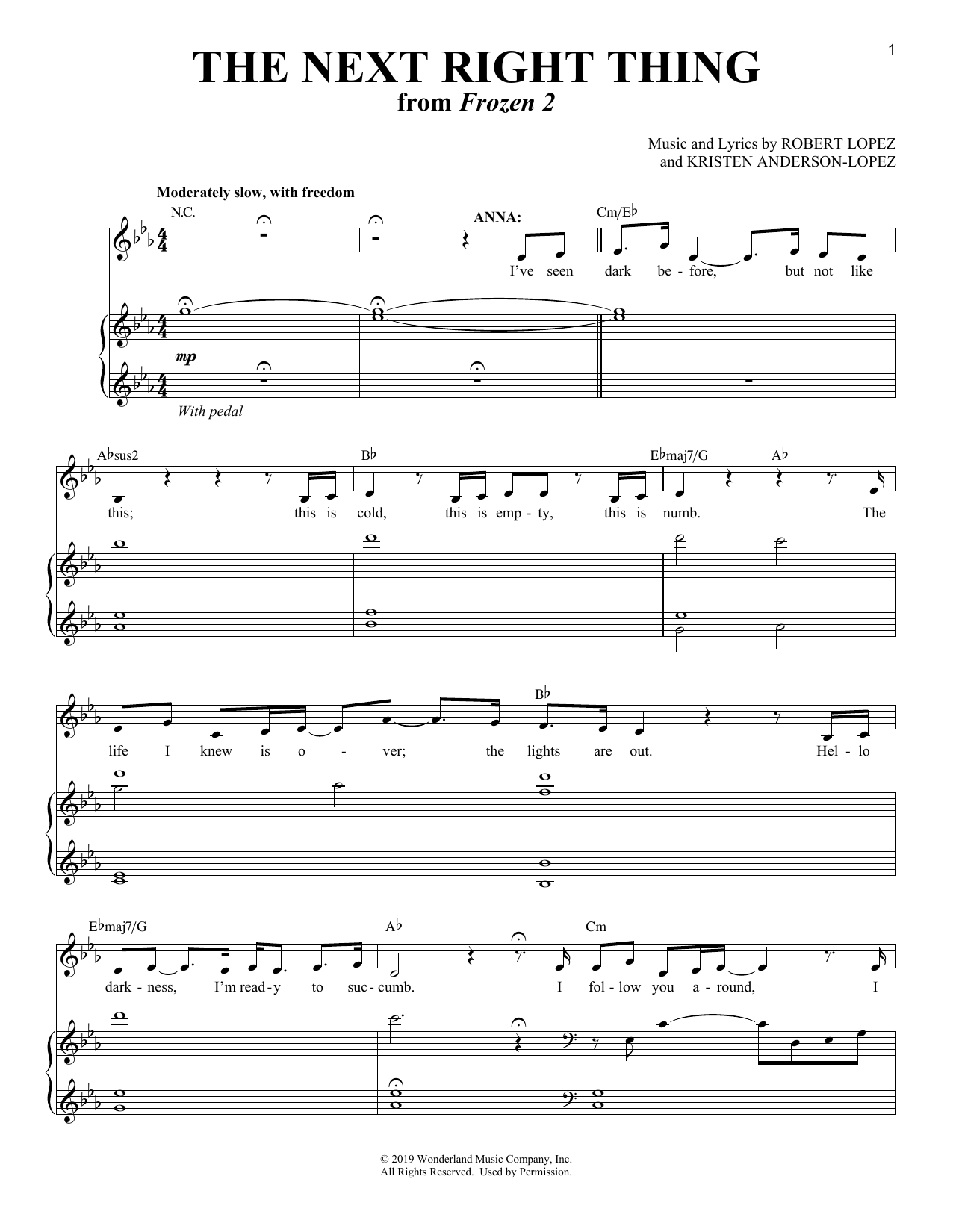 The Next Right Thing (from Frozen 2): Piano Vocal