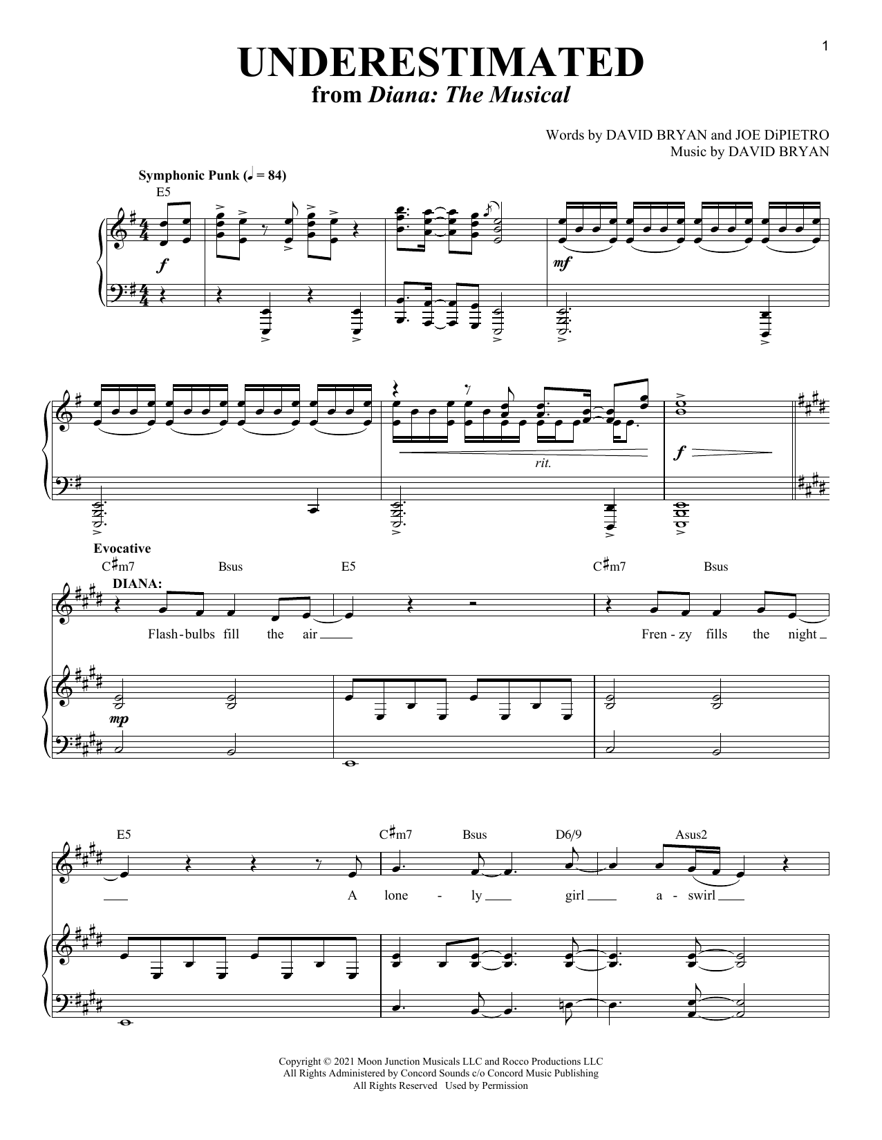 Underestimated (from Diana: The Musical): Piano Vocal