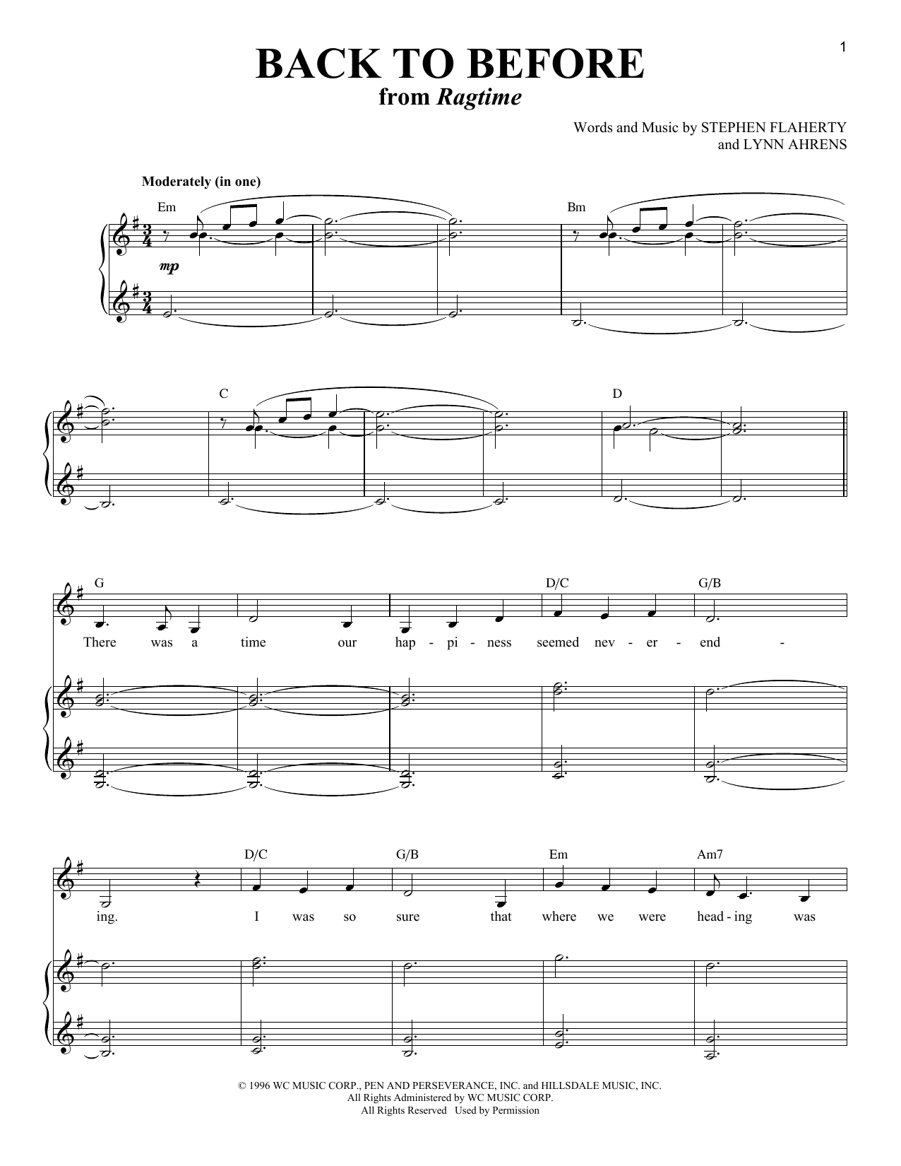 Back To Before (from Ragtime): Piano Vocal