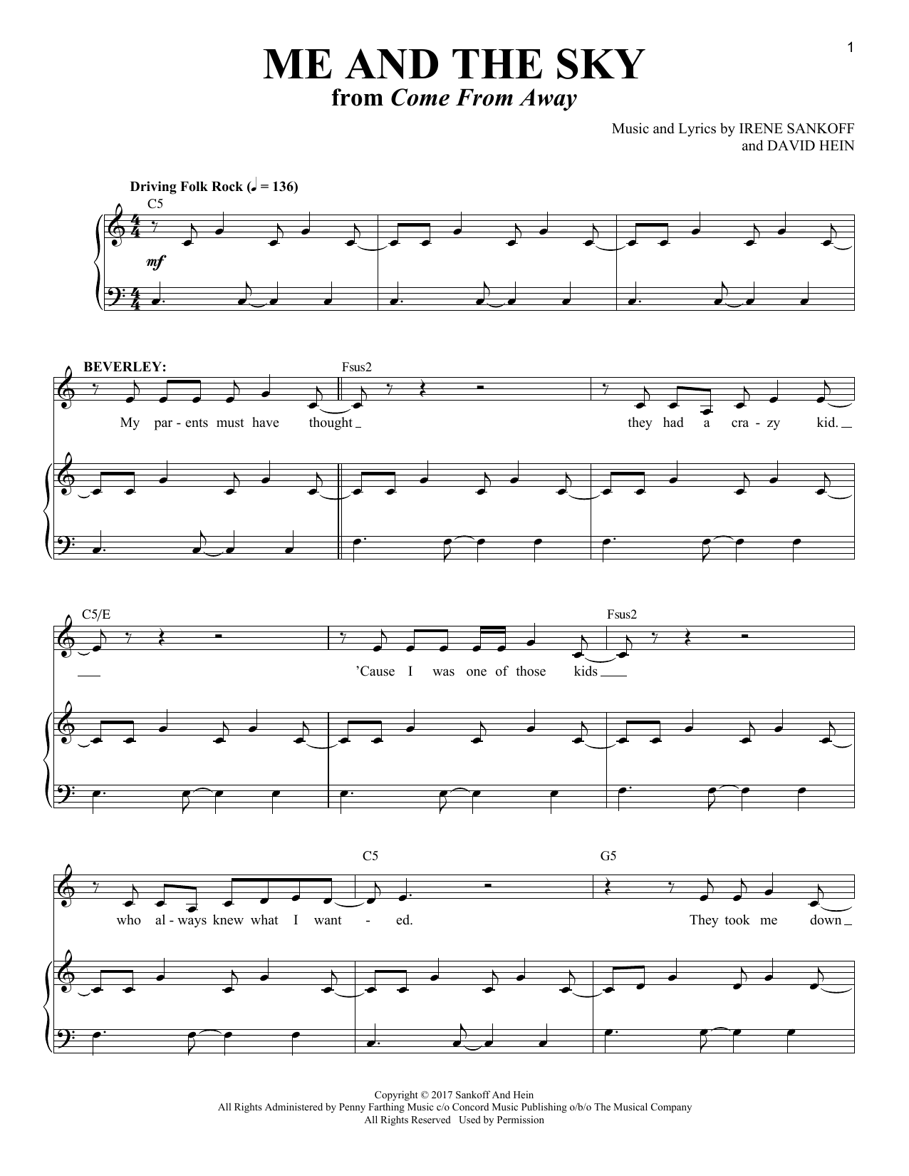 Me And The Sky (from Come From Away): Piano Vocal