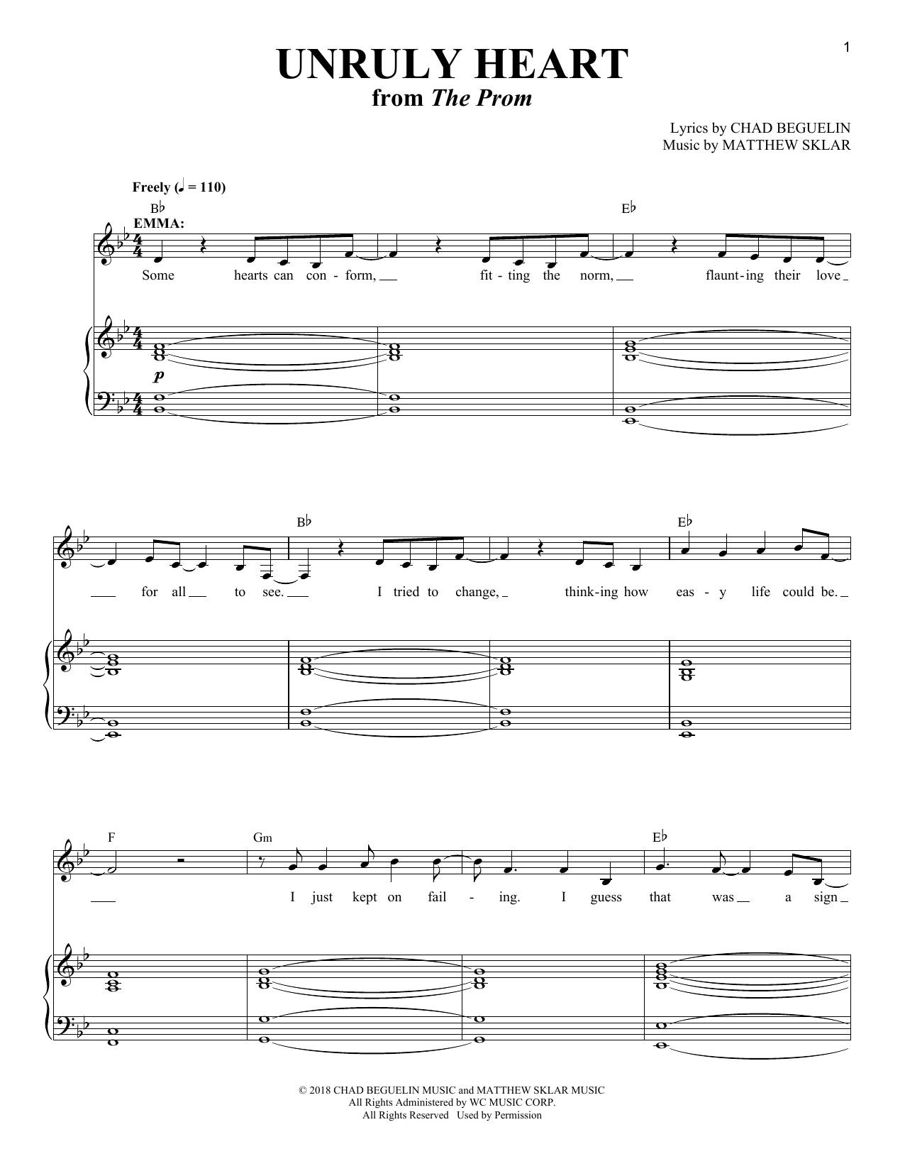 Unruly Heart (from The Prom): Piano Vocal
