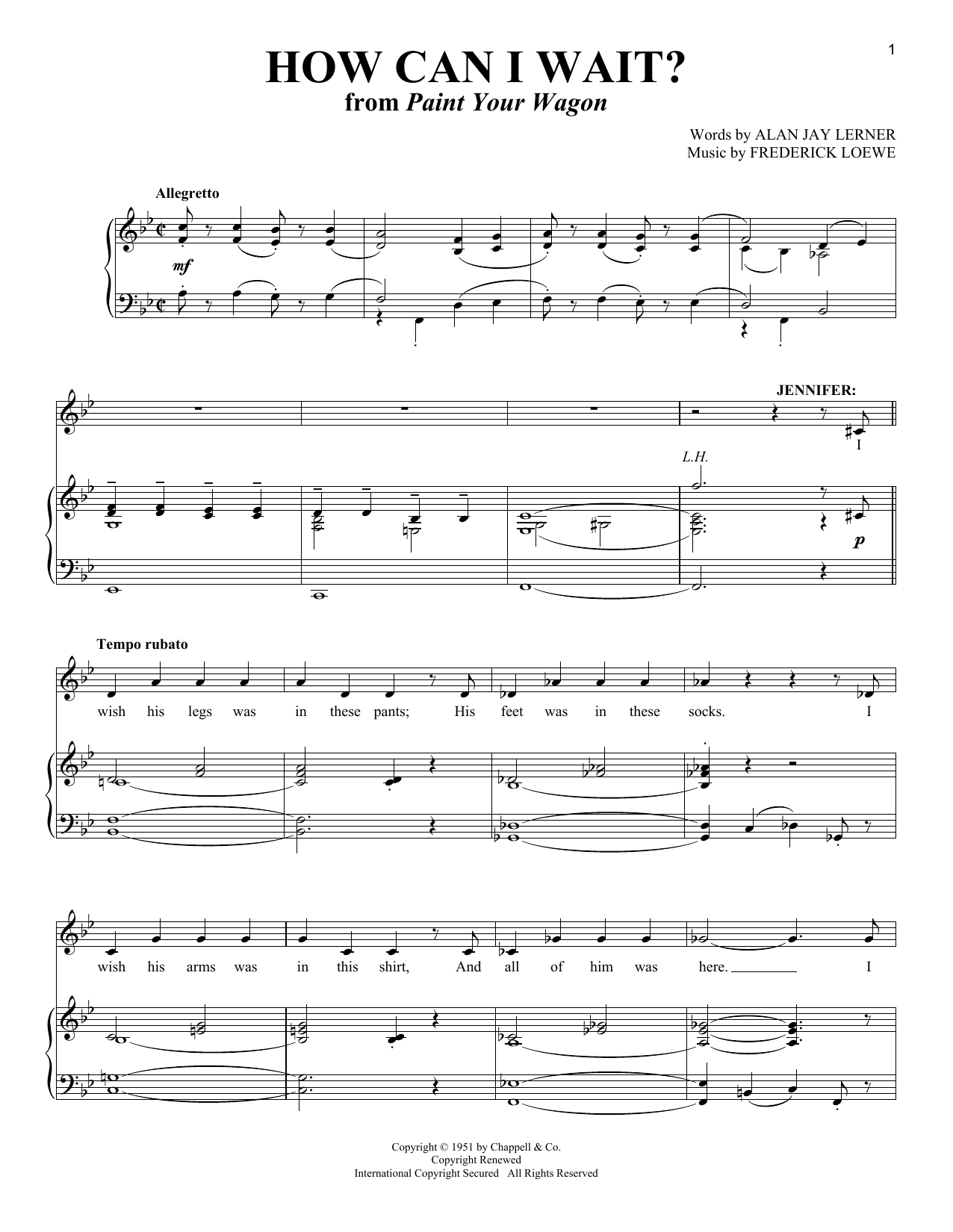 How Can I Wait (from Paint Your Wagon): Piano Vocal