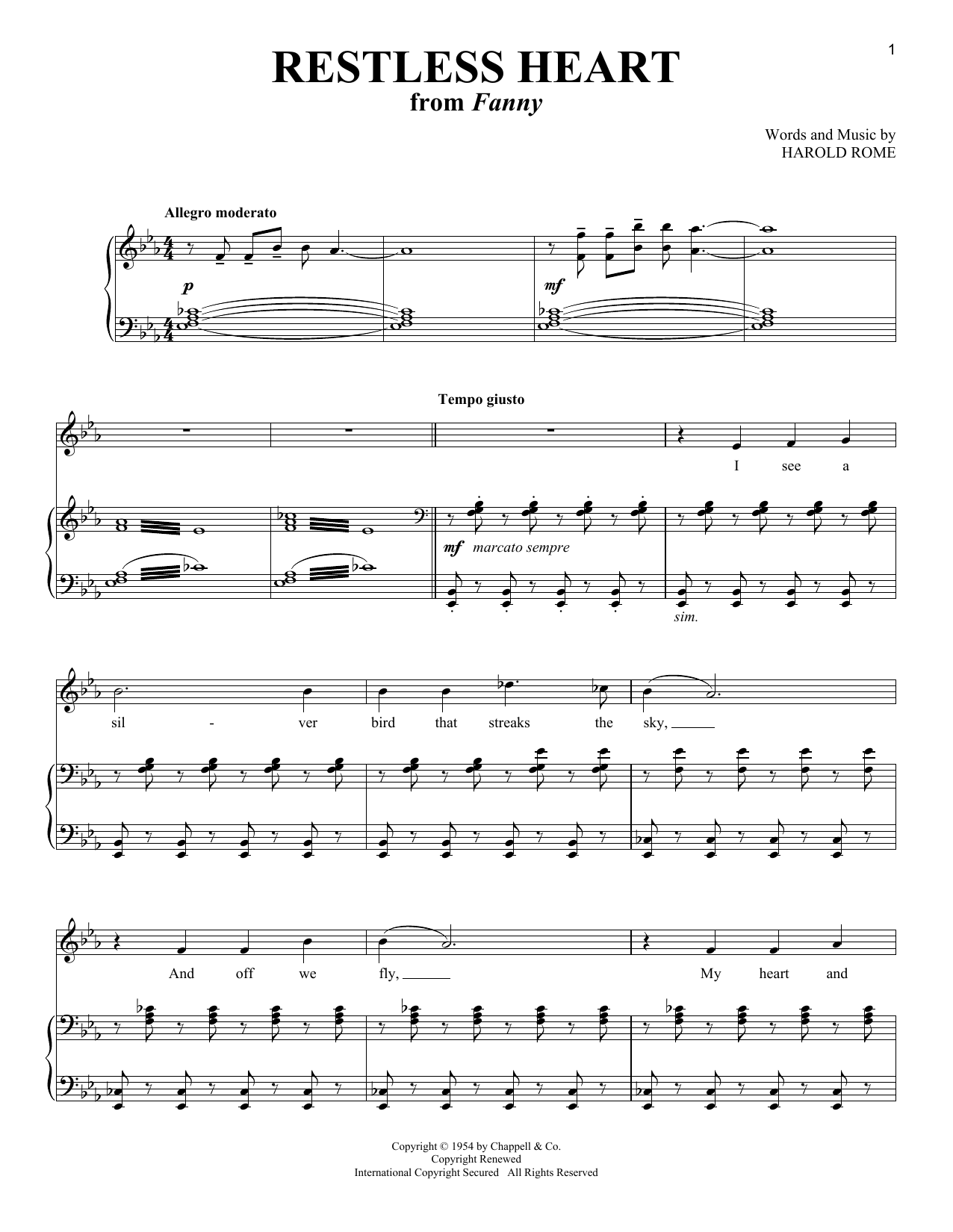 Restless Heart (from Fanny): Piano Vocal