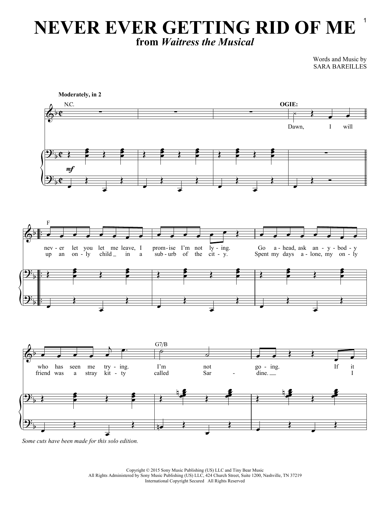 Never Ever Getting Rid Of Me (from Waitress The Musical): Piano Vocal