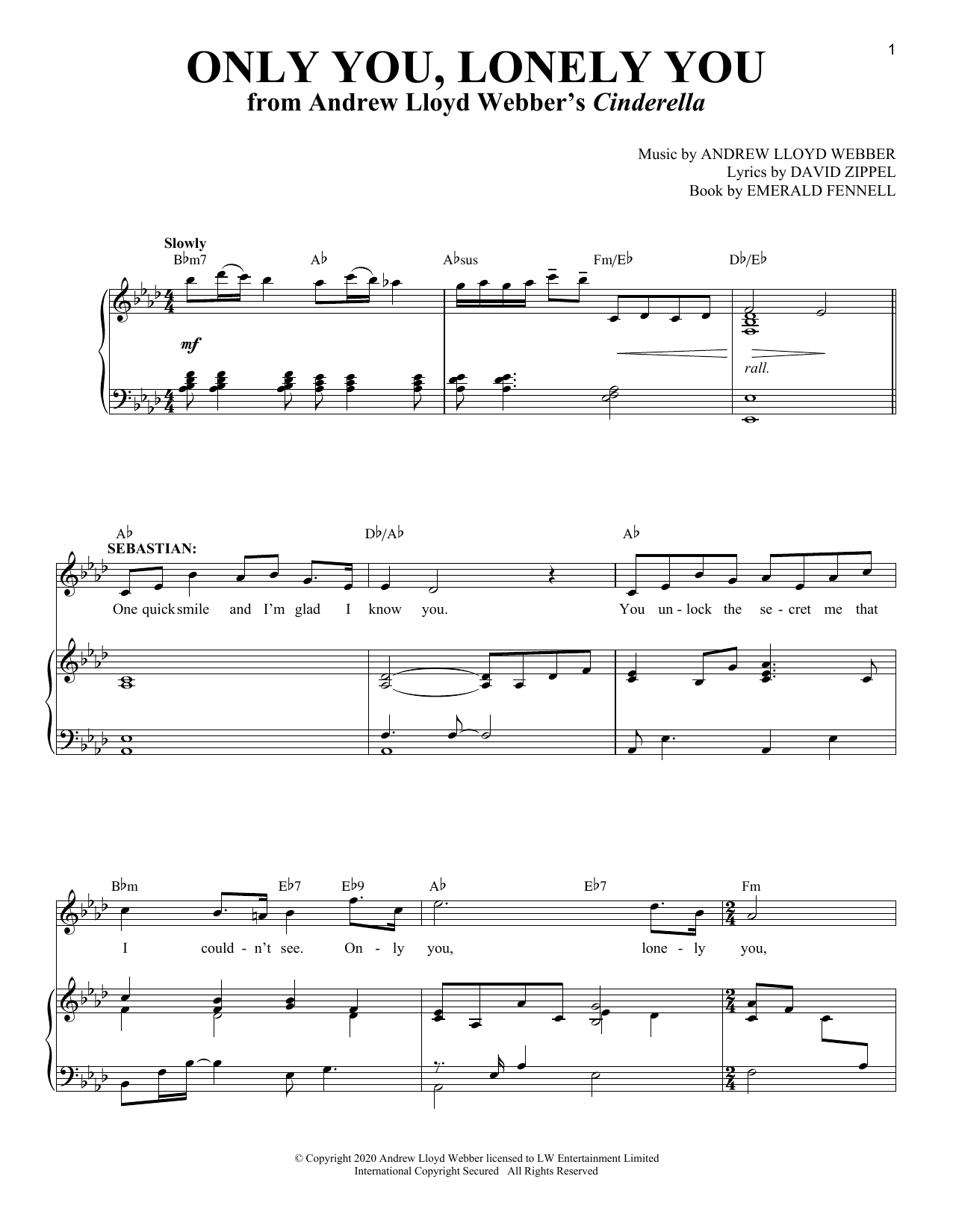 Only You, Lonely You (from Cinderella): Piano Vocal