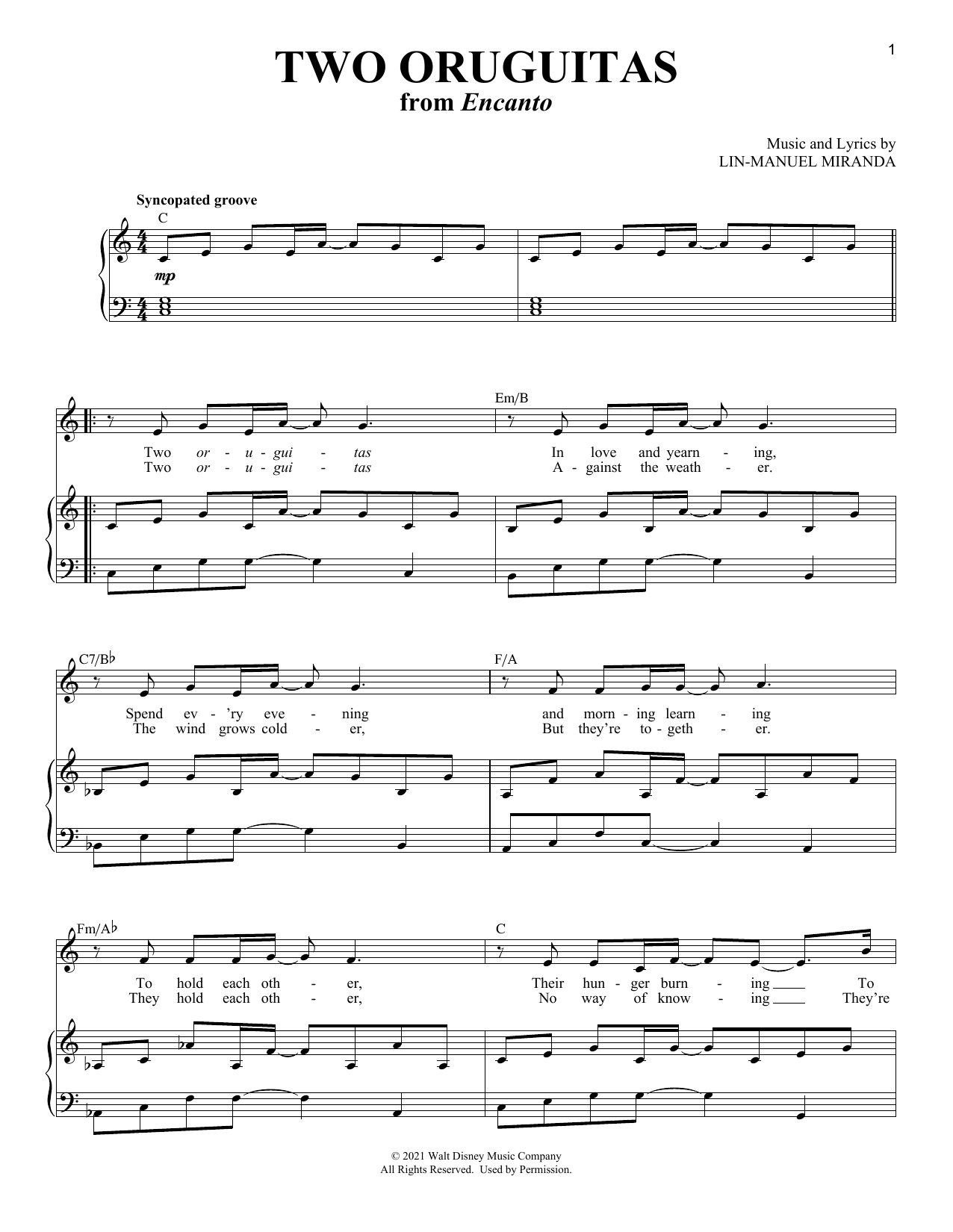 Two Oruguitas (from Encanto): Piano Vocal