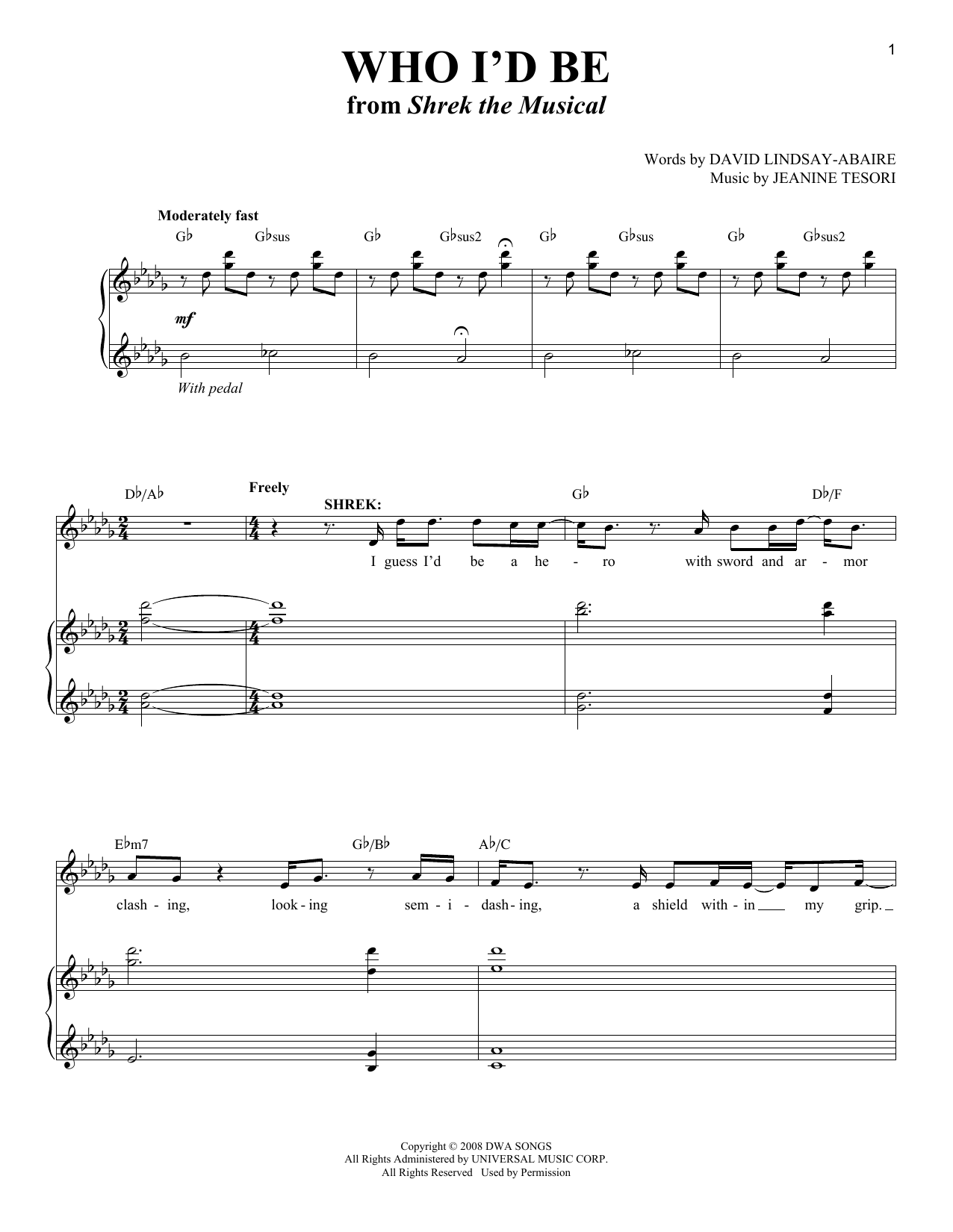 Who I'd Be (from Shrek The Musical): Piano Vocal