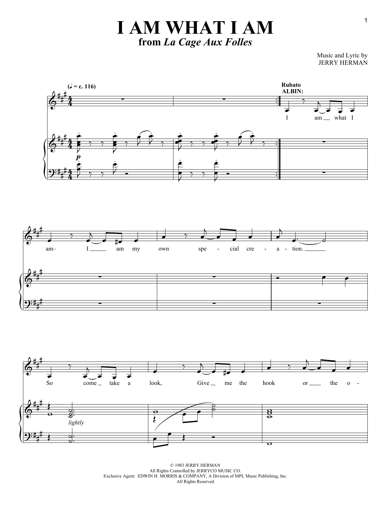 I Am What I Am (from La Cage Aux Folles): Piano Vocal