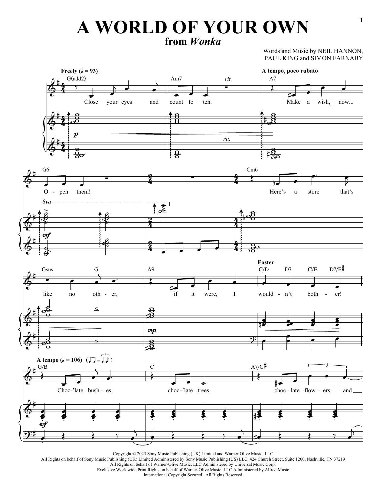 A World Of Your Own (from Wonka): Piano Vocal
