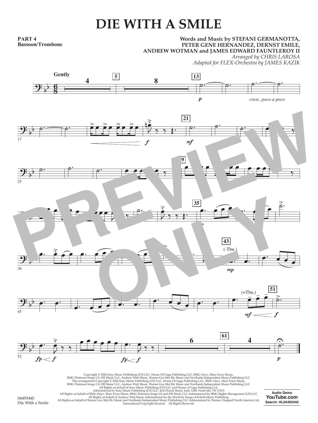 Die With A Smile (arr. Chris Larosa) - Pt.4 - Bassoon/Trombone