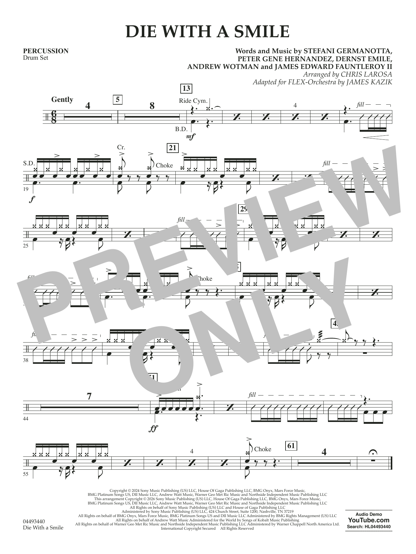 Die With A Smile (arr. Chris Larosa) - Percussion