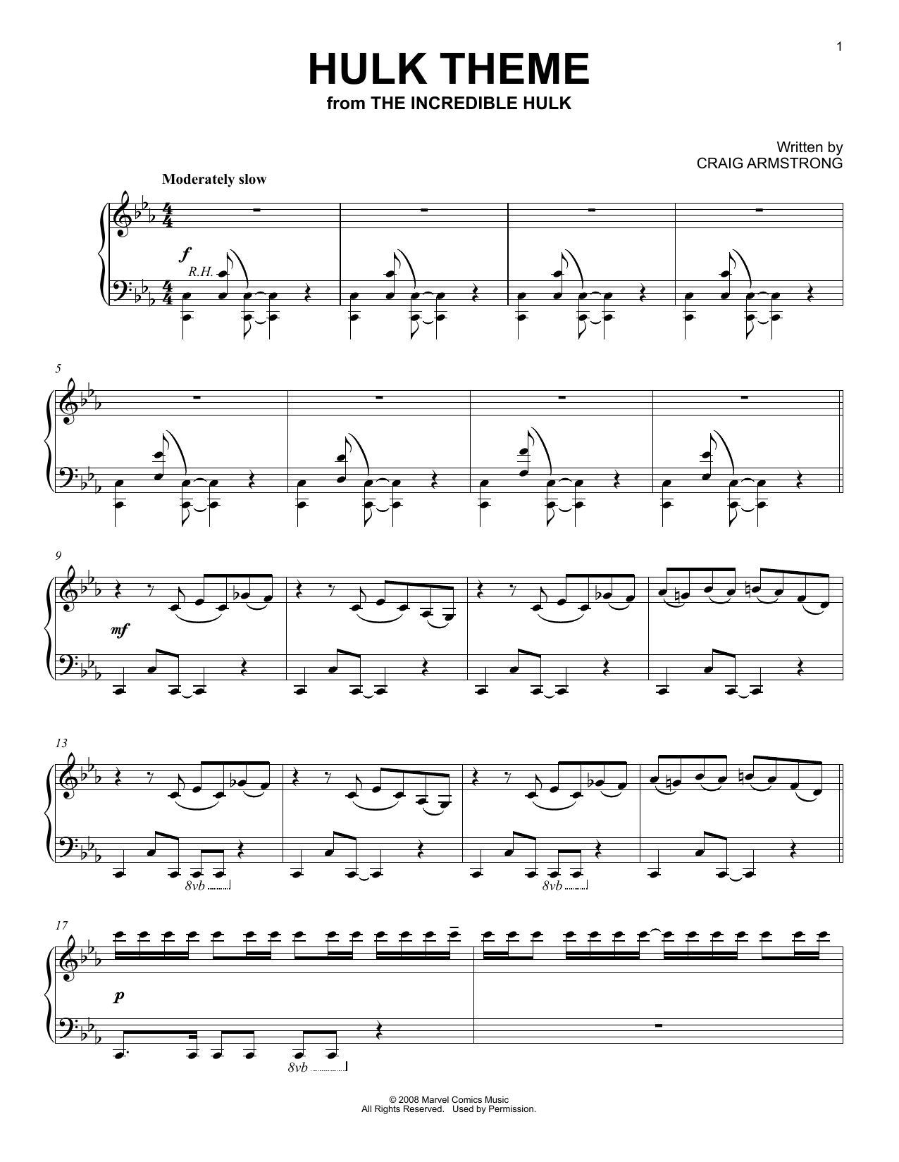 Hulk Theme (from The Incredible Hulk): Piano Solo